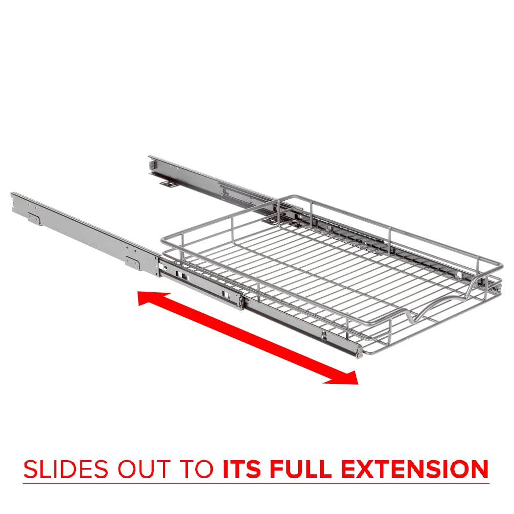 Hold N’ Storage - Pull Out Cabinet Drawer Organizer, Heavy Duty - 5 Year Limited Warranty - SlideOut Shelves - 17”W x 21”D - Requires a 18-1/4” Cabinet Opening, Steel Metal, Chrome Finish (Set of 4)  - Like New