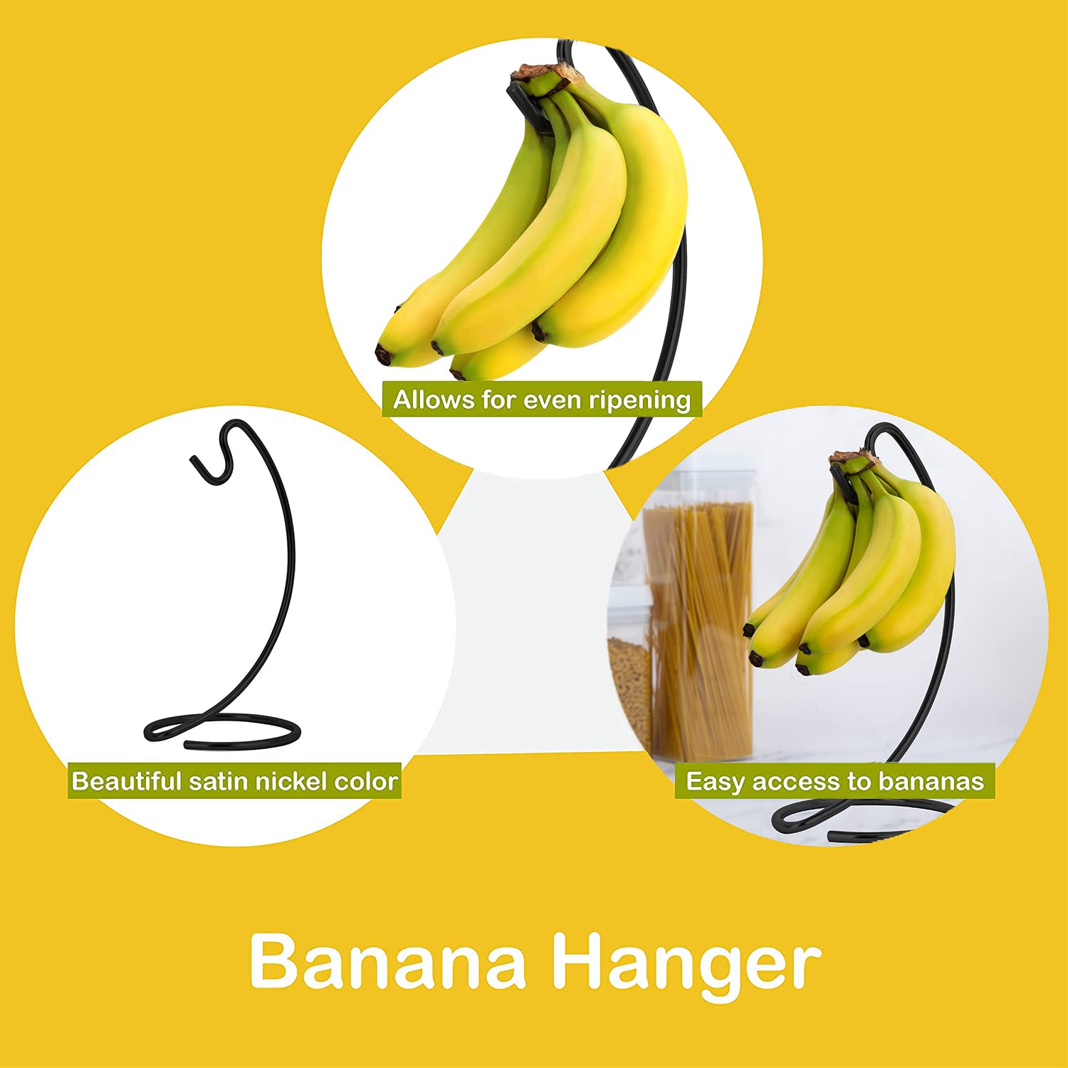 Homeries Banana Holder Modern Banana Hanger Tree Stand Hook for Kitchen Countertop, Copper Banana Stand (Black)  - Acceptable