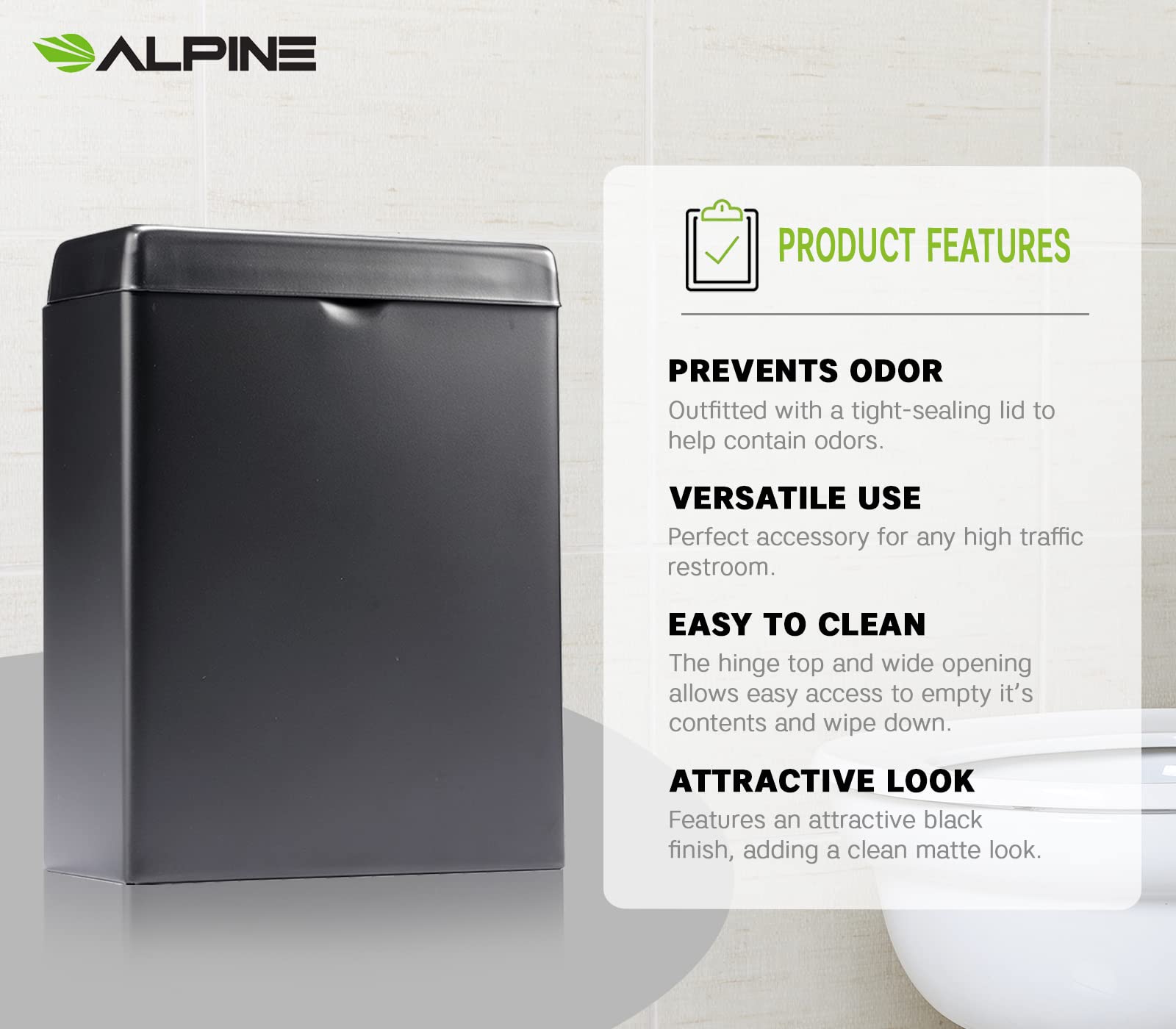 Alpine Sanitary Napkin Receptacle – Wall Mounted Tampon Holder For Bathroom Provides Clean & Odor-Free Restroom for Home, Office & Public Restrooms Variation  - Good