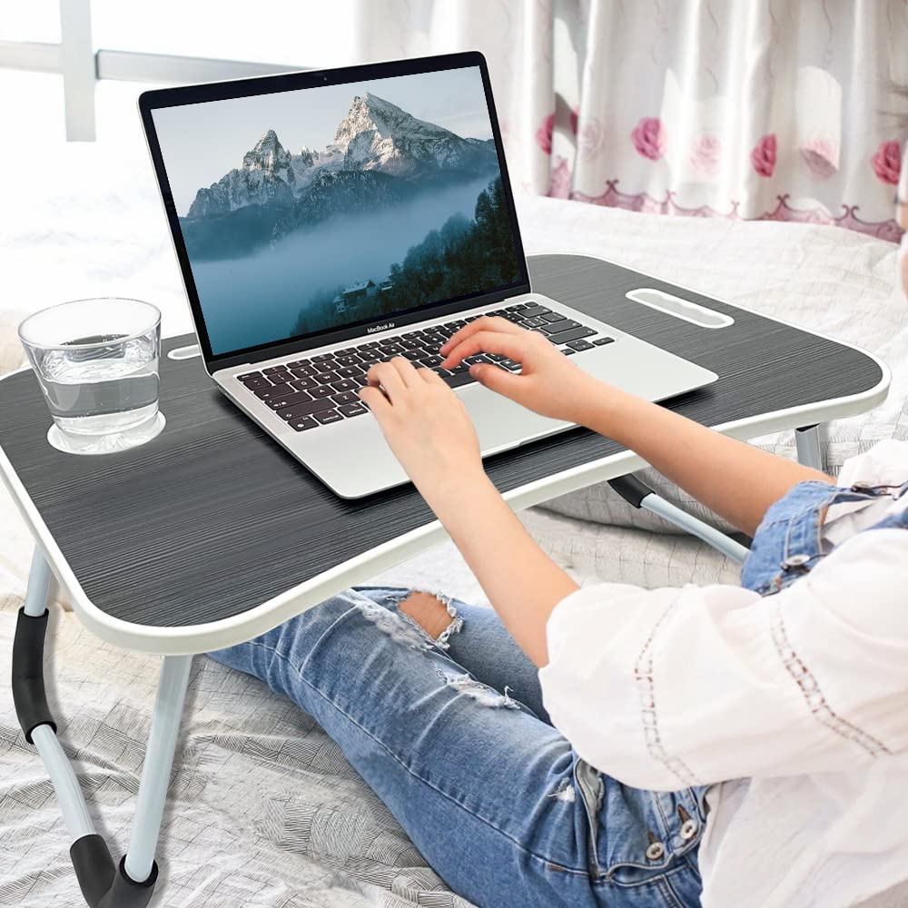 Lap Desk for Laptop Portable Bed Table Whit Cup Holder, Tablet Slot, Anti-Slip and Folding Function  - Like New