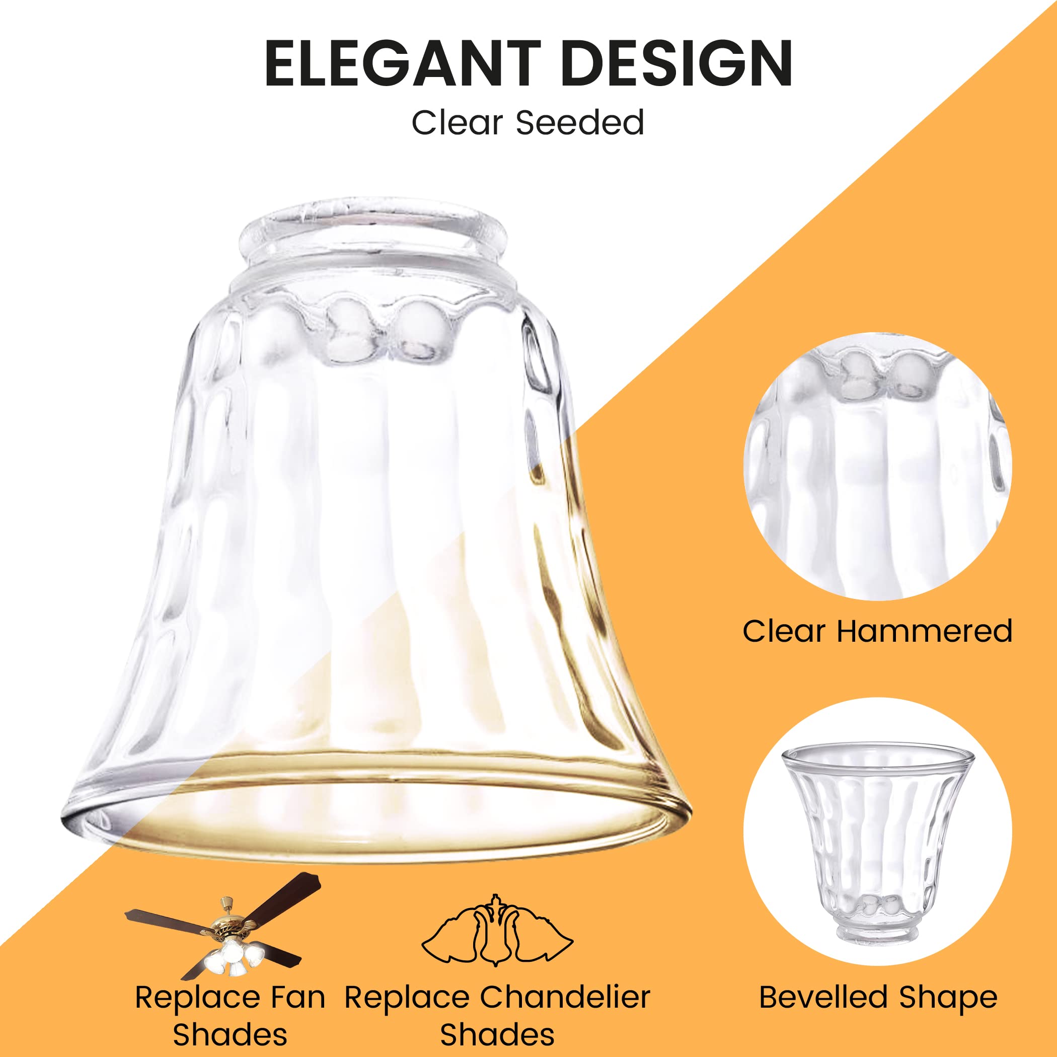 Ceiling Fan Light Covers, Ceiling Fan Globes Replacement Glass, Light Fixture Replacement Glass, Dysmio Lighting Replacement Shade Height: 4.75", Depth: 4.75", Width: 4.9" Fitter Size 2.25", 4 Pack  - Like New