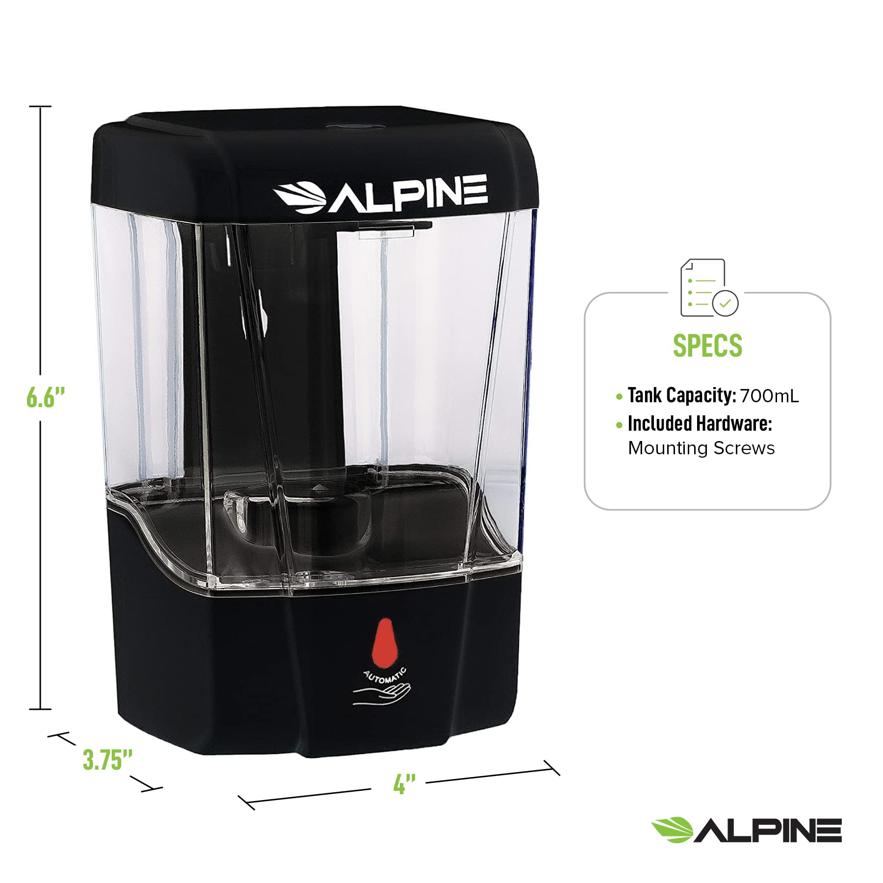 Alpine Industries Wall Mounted Automatic Soap Dispenser, Touchless Liquid Soap Hand Sanitizer, Hand Soap Dispenser for Commercial Bathroom (700ML, Black)  - Acceptable