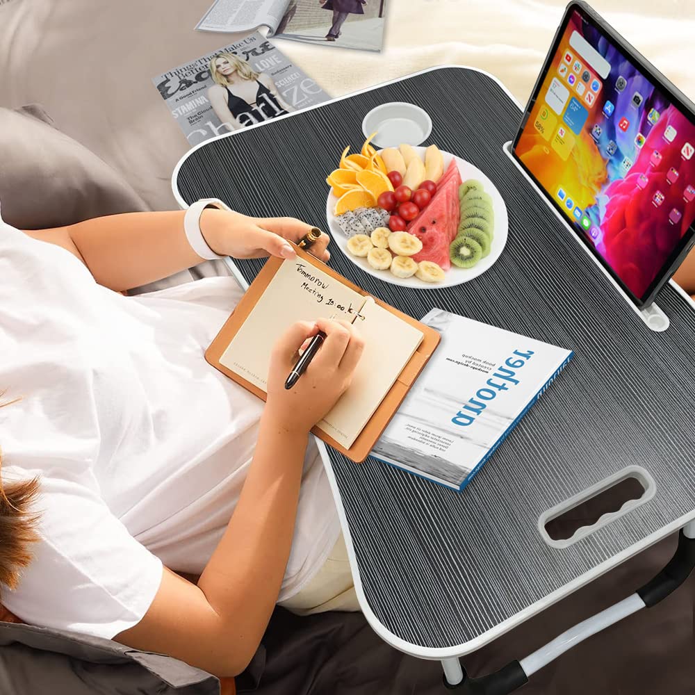 Lap Desk for Laptop Portable Bed Table Whit Cup Holder, Tablet Slot, Anti-Slip and Folding Function  - Like New