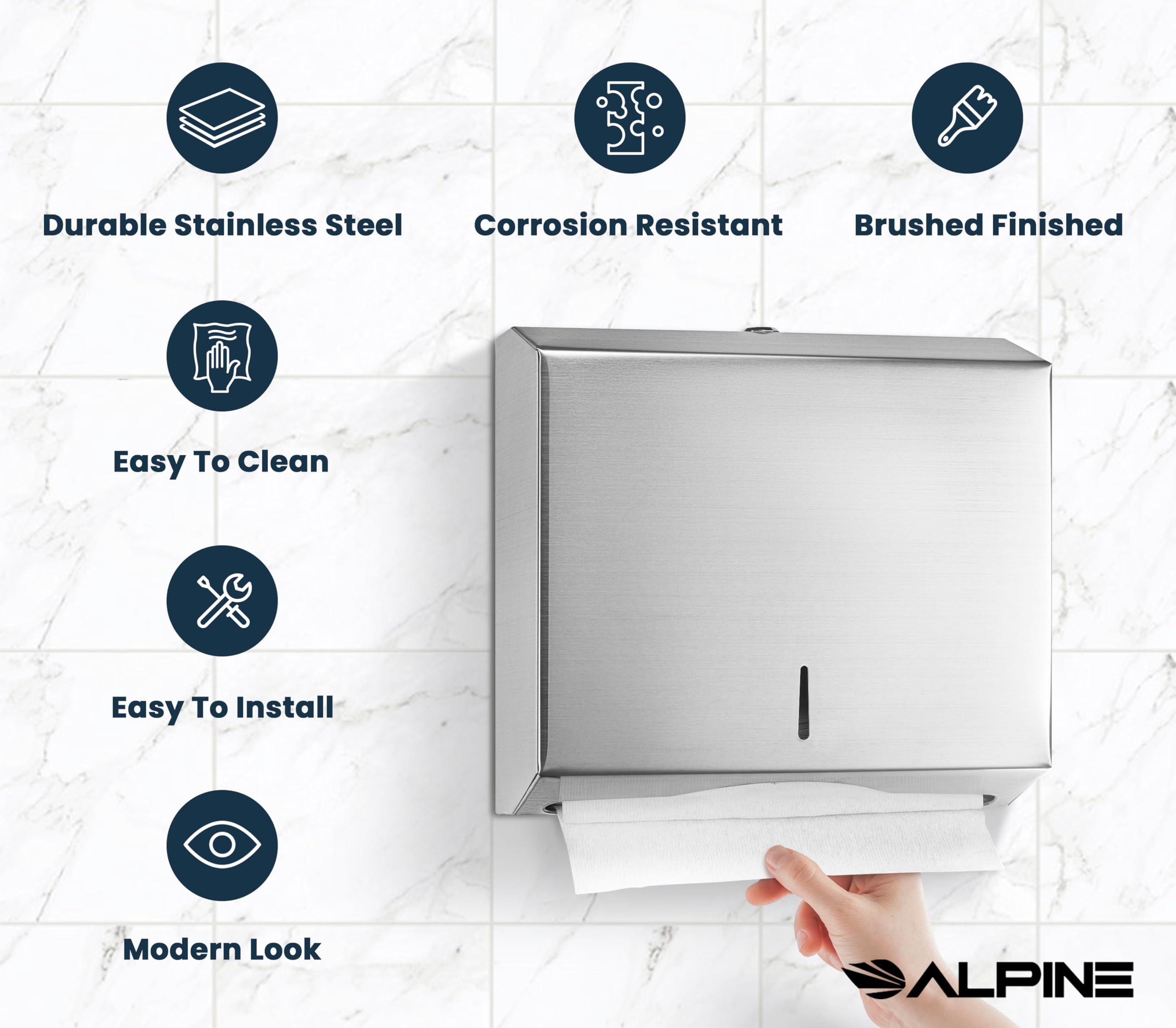 Alpine Commercial Paper Towel Dispenser Wall Mount for Multifold, Trifold & c Fold Paper Towel Holder - Stainless Steel Hand Towel Dispenser for Bathroom & Kitchen  - Very Good