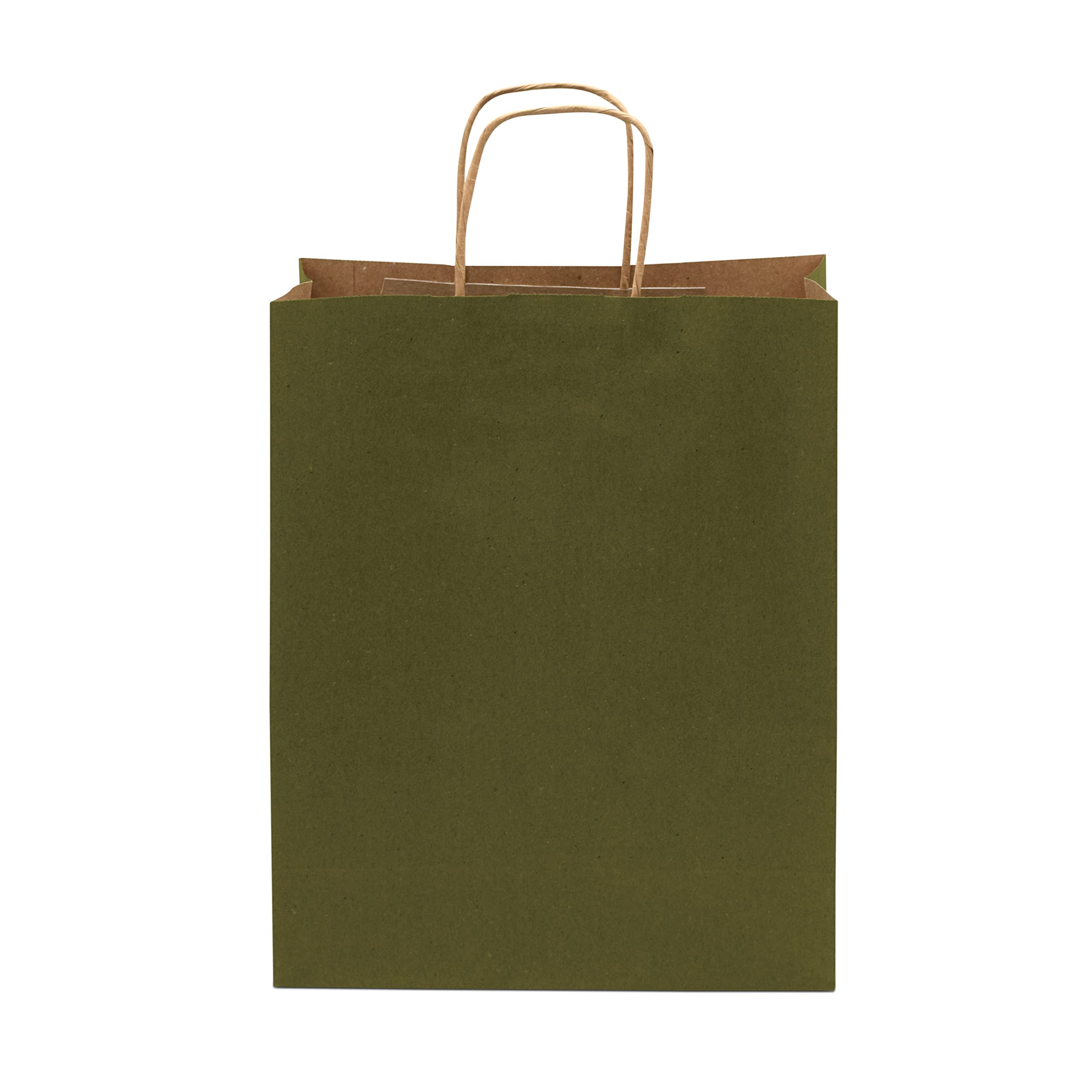 Prime Line Packaging 10x5x13 50 Pack Medium Green Gift Bags, Kraft Bags with Handles, Paper Bags for Small Business, Shopping, Retail, Christmas, Bulk  - Very Good