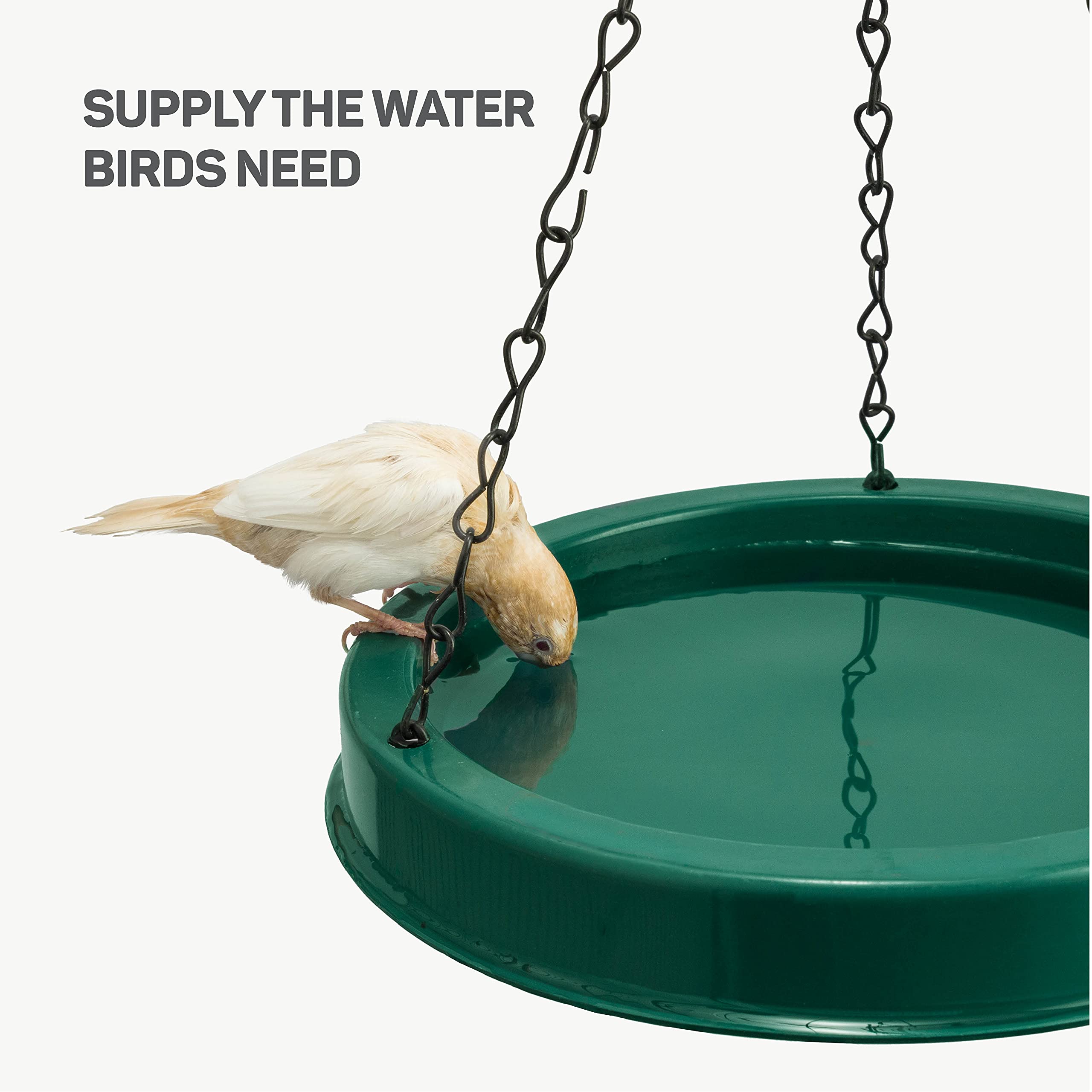 Plastic Bird Bath Tray & Feeder 20 oz [Set of 2] Hanging Bird Baths for Outdoors & Indoors, Bird Water Feeder with Circular Perch - Small Bird Bath 17-Inch Round Design and Lightweight (Green)  - Like New