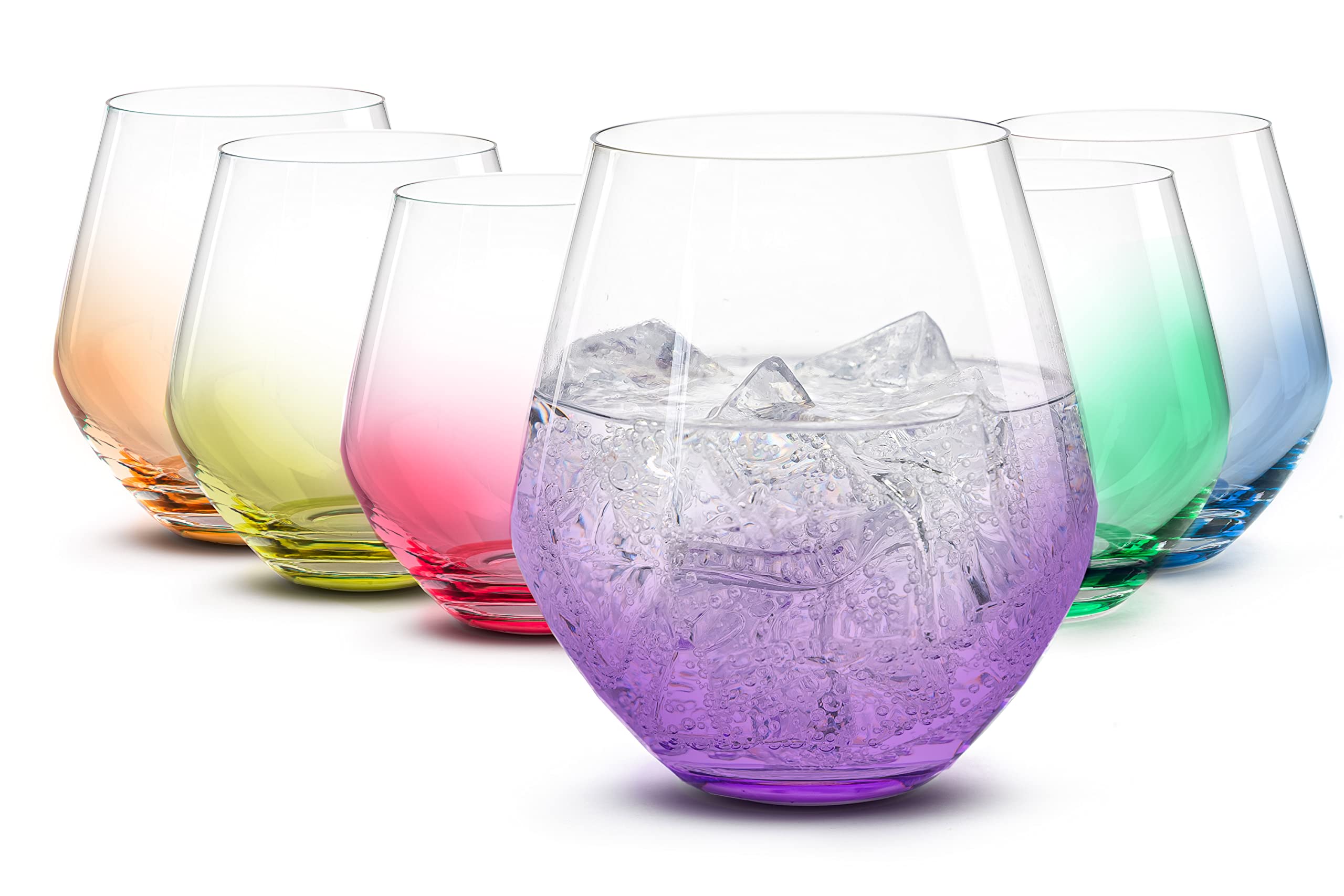 BENETI Premium Stemless Wine Glass | 18oz European Made Colored Stemless Wine Glasses set 6 | Crystal Glass Durable Drinking Cups for Parties  - Good