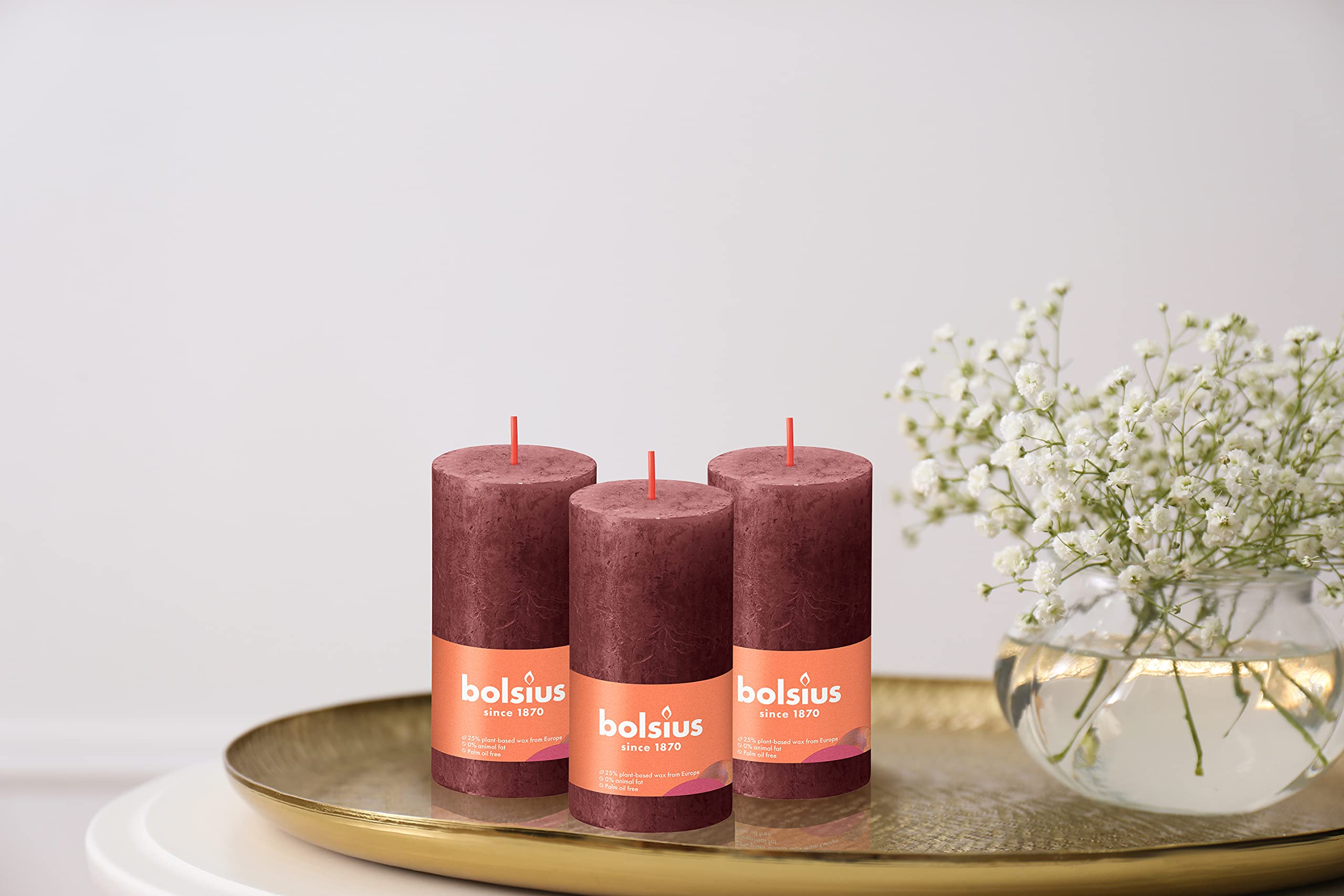 BOLSIUS 4 Pack Velvet Red Rustic Pillar Candles - 2 X 4 Inches - Premium European Quality - Includes Natural Plant-Based Wax - Unscented Dripless Smokeless 30 Hour Party D�cor and Wedding Candles  - Like New