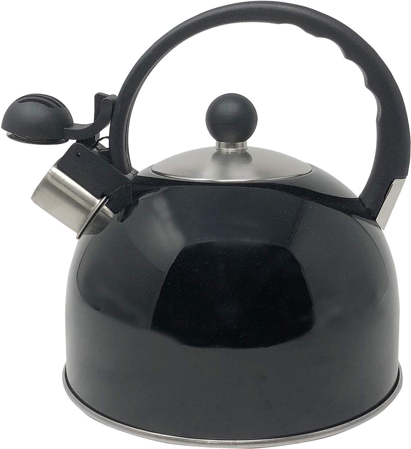 2.5 Liter Whistling Tea Kettle - Modern Stainless Steel Whistling Tea Pot for Stovetop with Cool Grip Ergonomic Handle (Black)  - Good