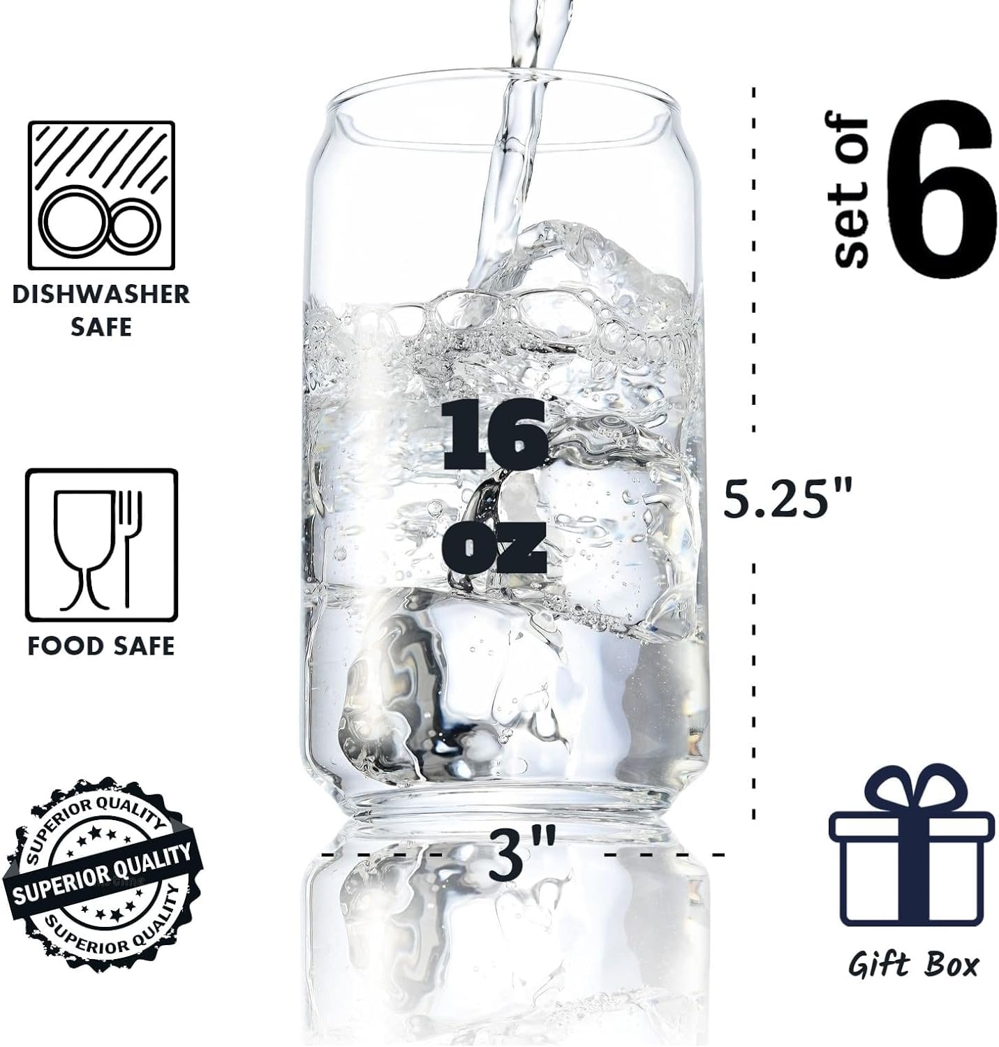 BENETI Modern Glass Cups, Highball Drinking Glasses Set of 6 | Made in Europe | Water, Juice or Beer Kitchen Glassware Set, Perfect for Party's and Gifts for Men and Women of All Ages  - Like New