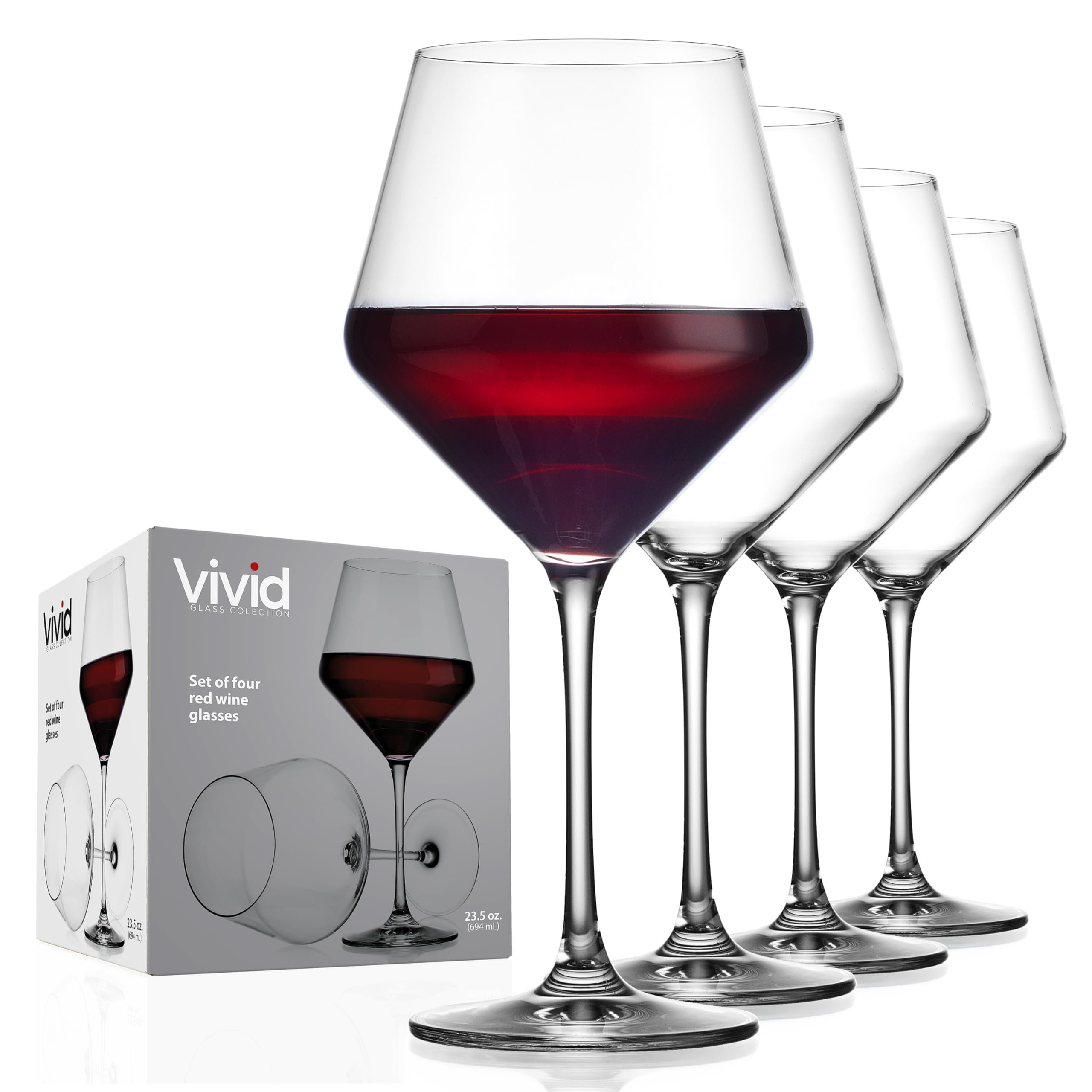 Glaver's Red Wine Glasses Set Of 4, 23 Oz Large Crystal White Wine Glass, Elegant Thin Rim, Modern Long Stemmed Wine Glasses, Pretty Gifting Wine Glasses. Home Bar Uses.  - Like New