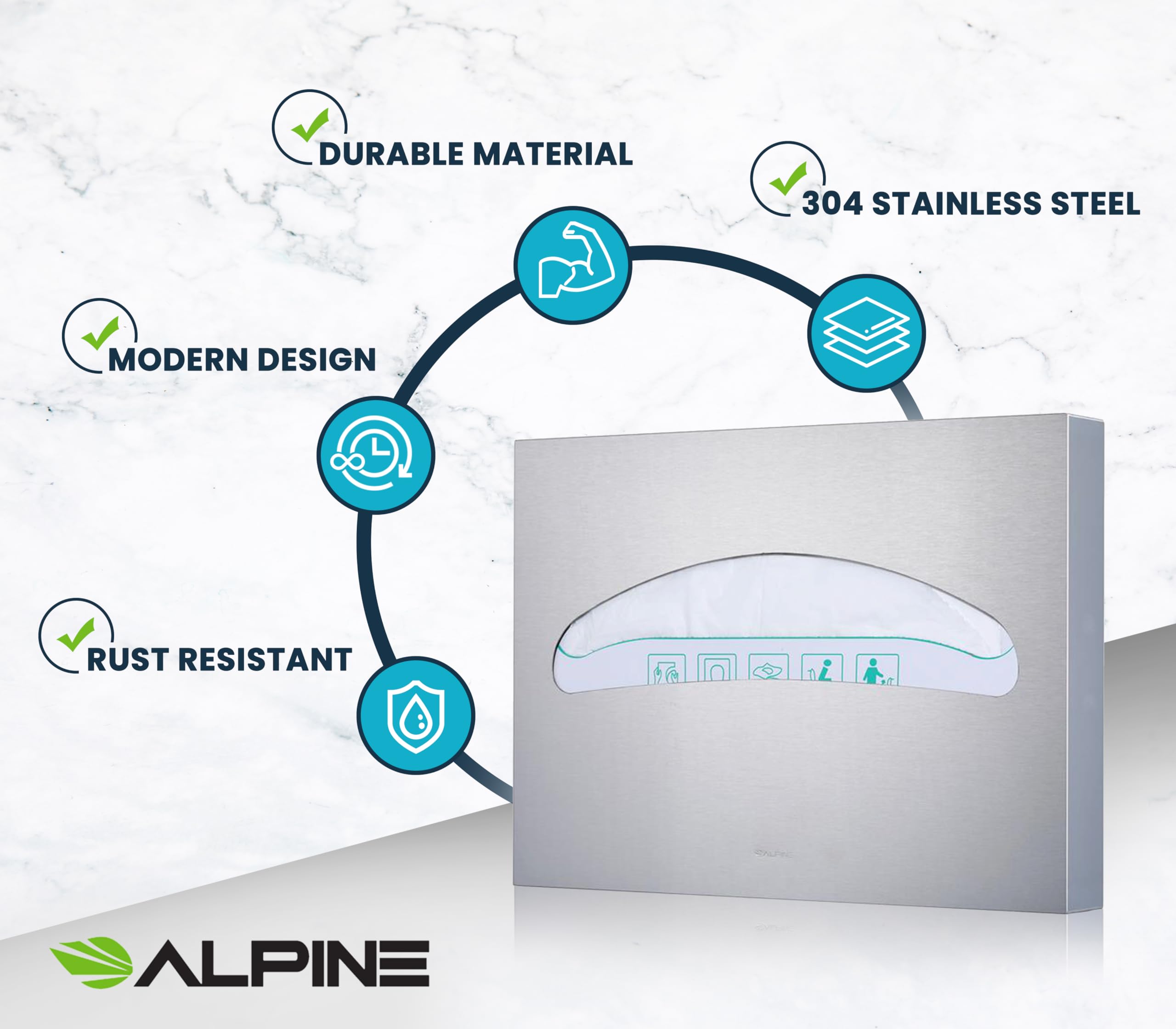 Alpine Toilet Seat Cover Dispenser Wall Mount, Toilet Seat Cover Holder for Disposable Toilet Seat Covers, Corrosion Free, Premium Grade Brushed Stainless Steel  - Very Good