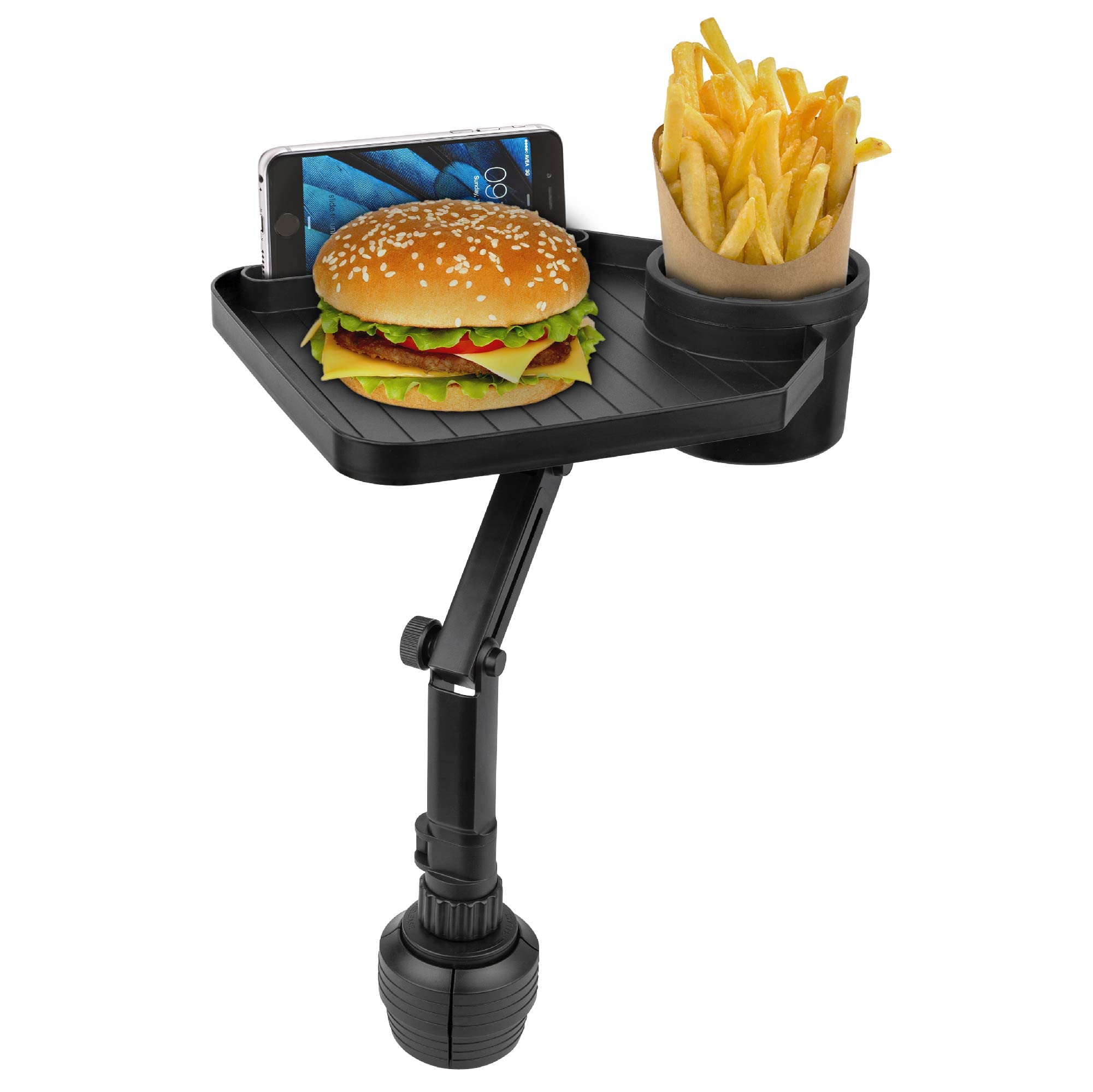 Premium Car Cup Holder Tray - Adjustable Food Tray with Cup Holder & Phone Slot - Premium Car Tray Table with 360� Swivel Arm for Easy Turning from Driver to Passenger Seat - Gift for Men and Women  - Very Good