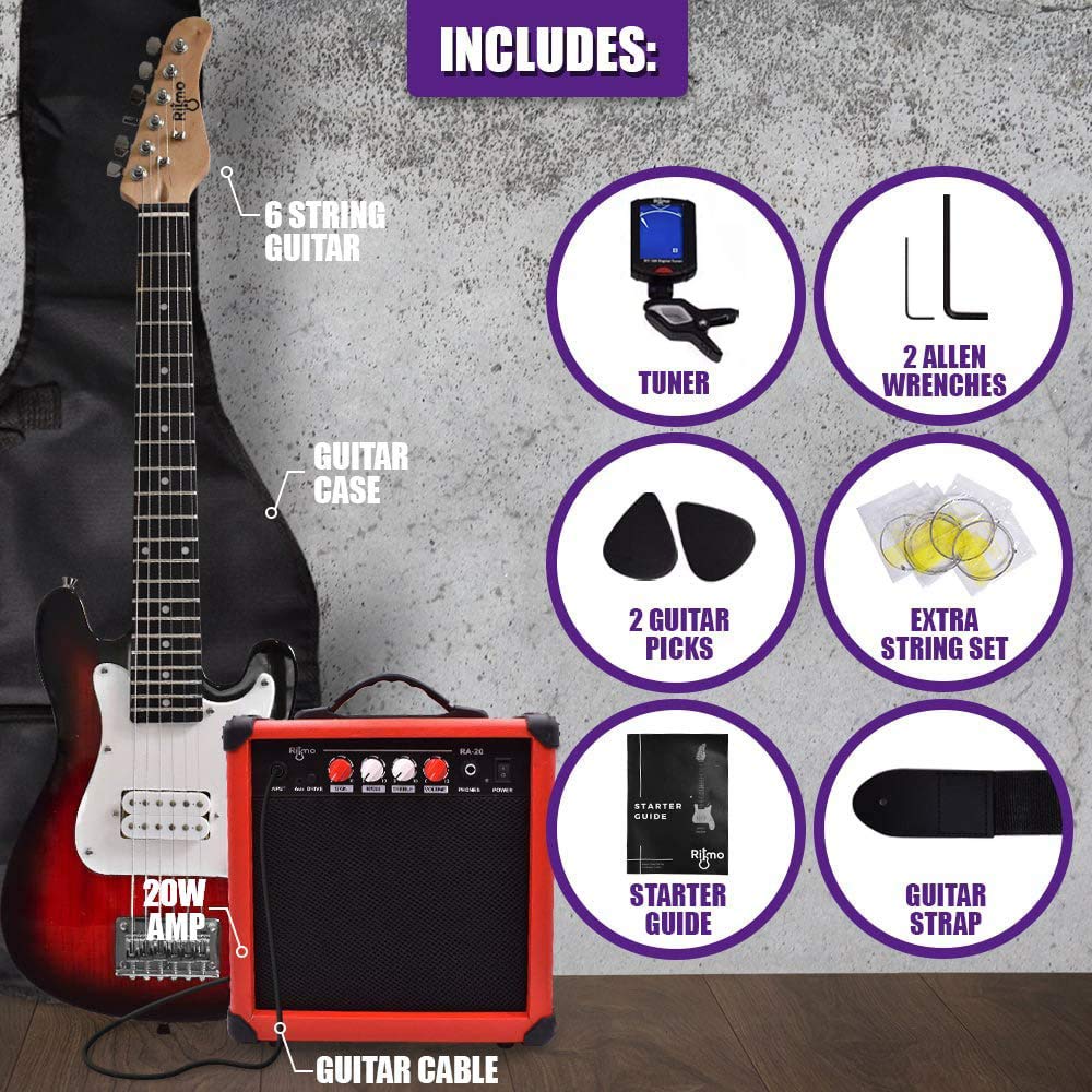 Guitar and Amp Bundle Kit for Beginners-Starter Set Includes 6 String Tremolo Guitar, 20W Amplifier with Distortion, 2 Picks, Shoulder Strap, Tuner, Bag Case  - Very Good