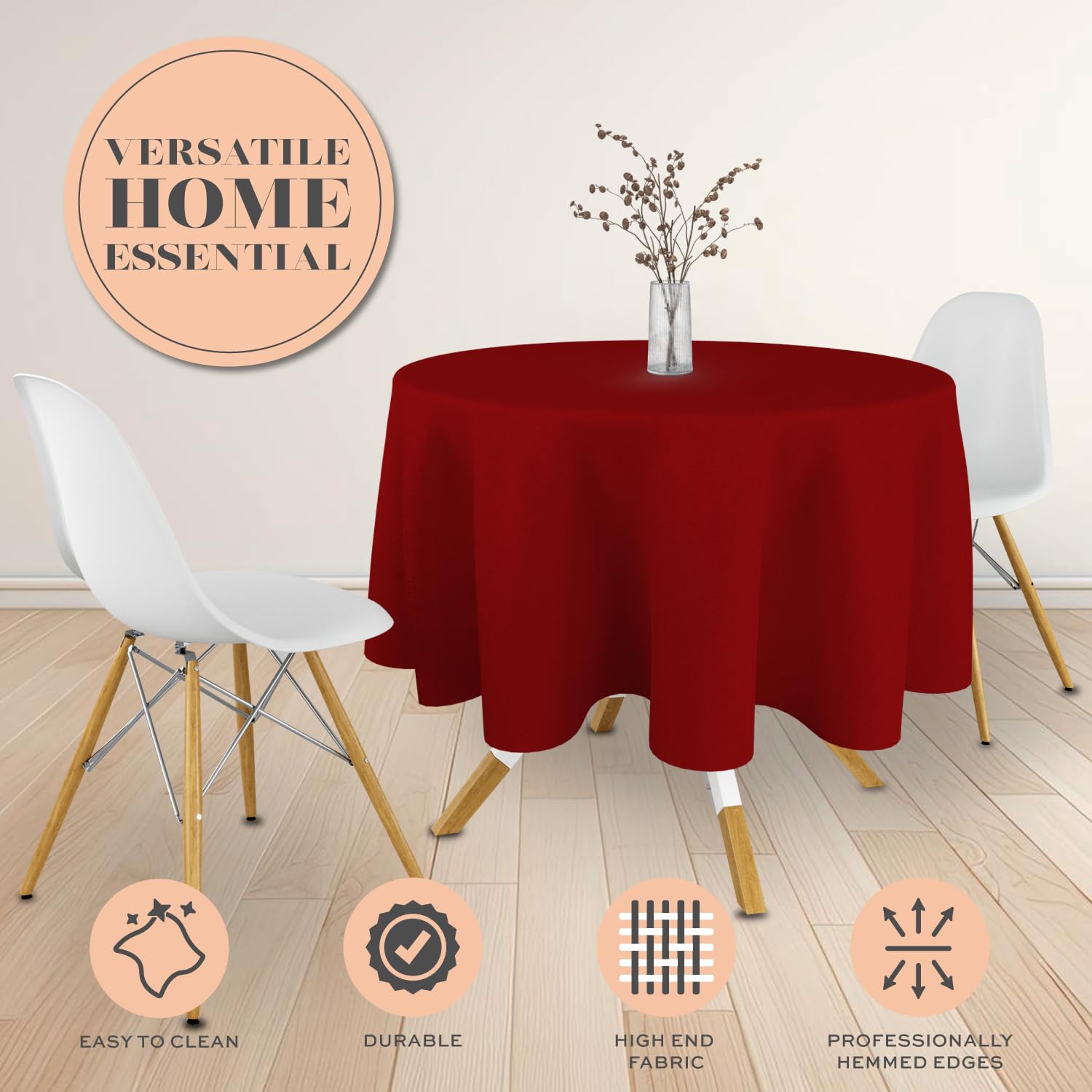 [2 Pack] Red Round Tablecloths 60 Inch [for 20-48'' Tables] 200 GSM Premium Quality Textured Washable Polyester Fabric Table Cloth [60'' is Not Table Size]  - Good