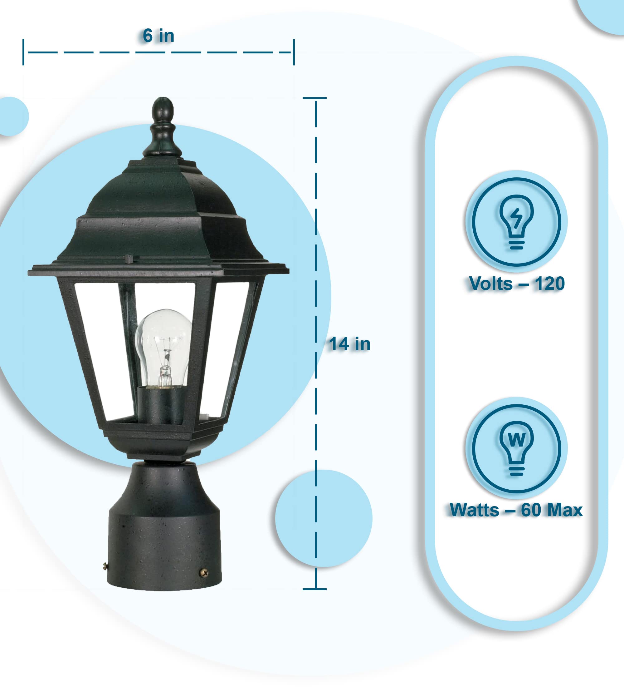 Ciata Lighting 1 Light Outdoor Aluminium Post Lantern with Clear Glass, Voltage: 120, wattage: 60, Single Post Mount Type.  - Like New