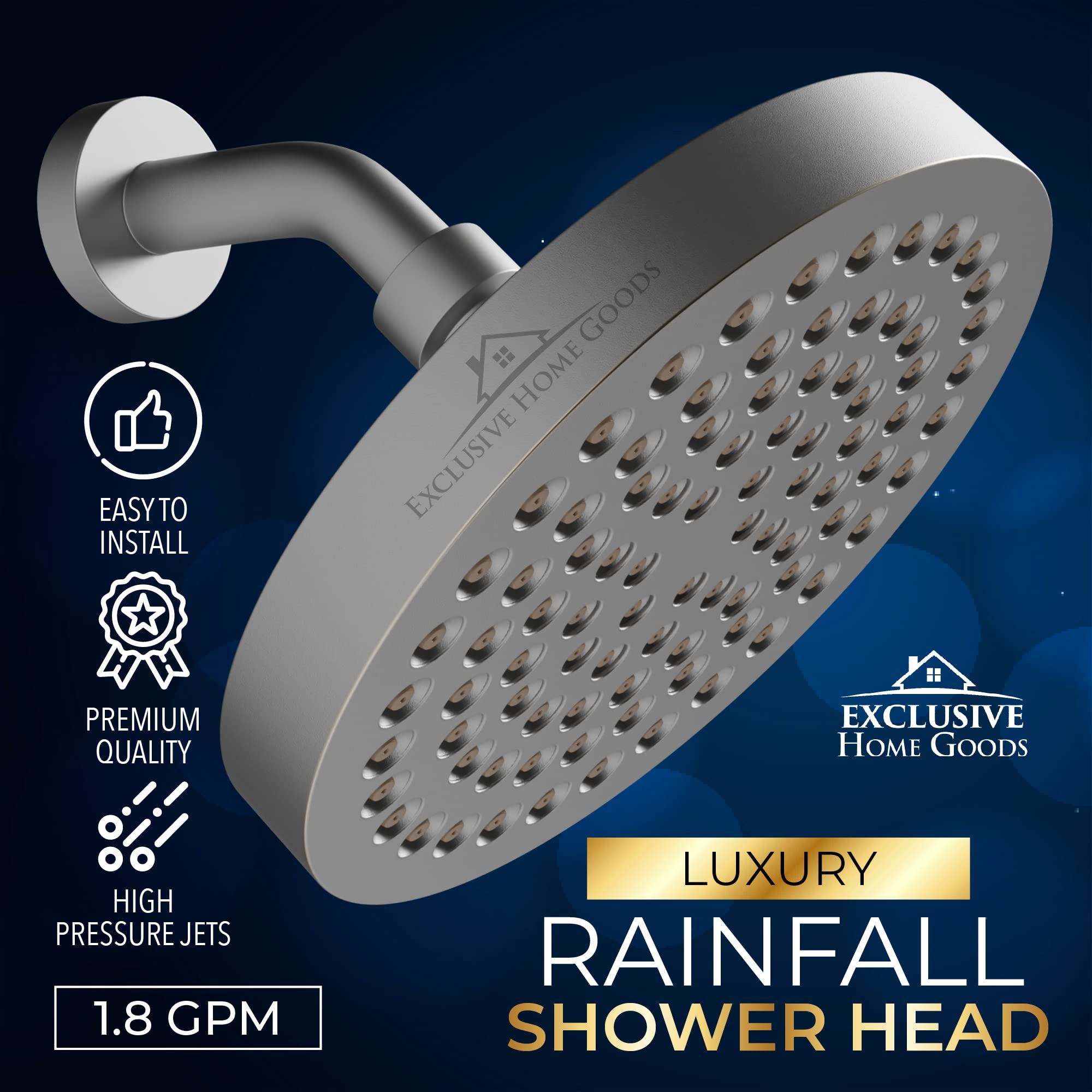 Rainfall Shower Head - 6" High Pressure Shower Heads - 1.8 GPM Shower Heads with Anti-Clog 90 Rubber Jets - 360� Rotation Adjustable Shower Head - Rustproof Bathroom Shower Head - Matte Charcoal  - Like New