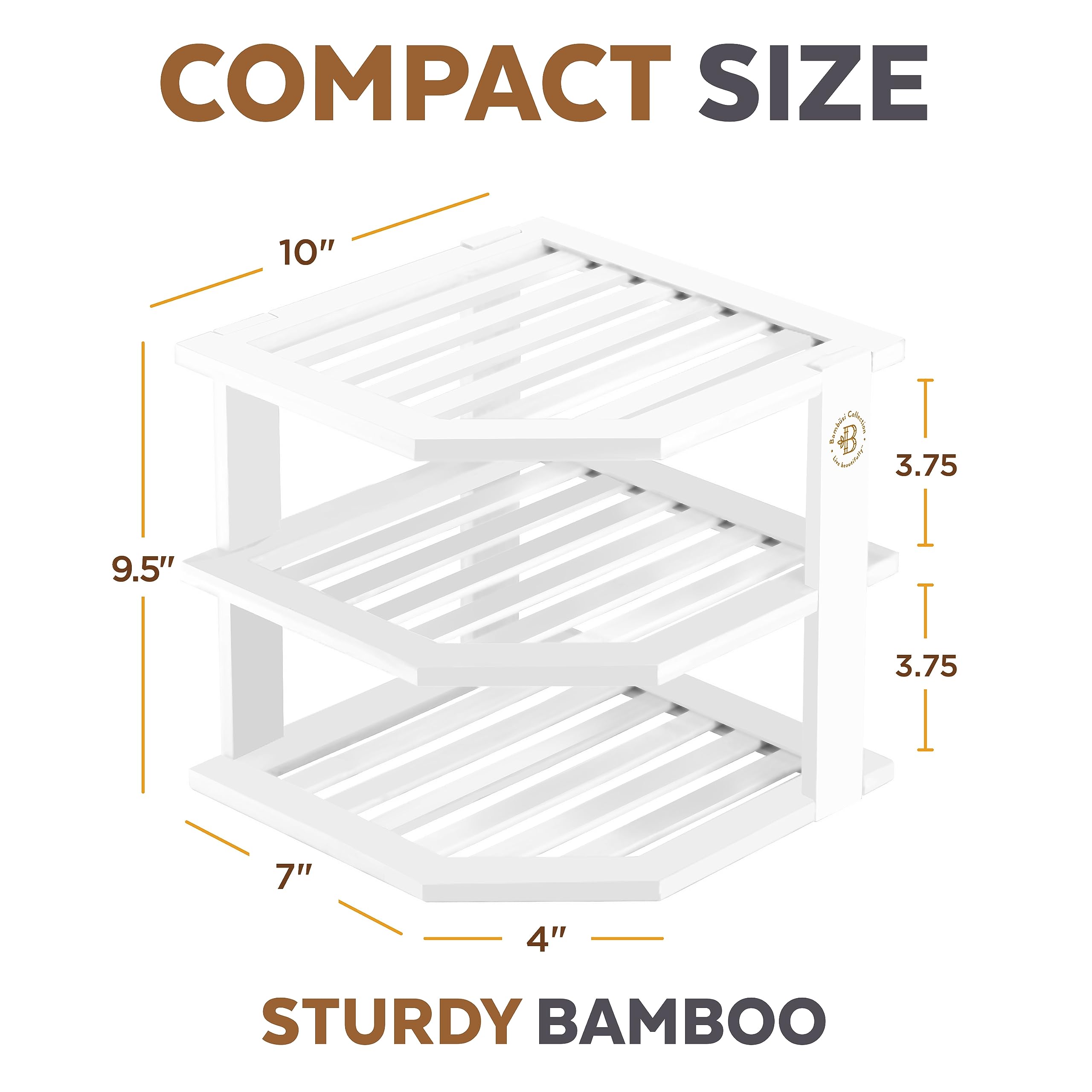 Bamb�si Plate Organizer for Cabinet - Bamboo Kitchen and Bathroom Organization - Ideal for Cabinet Space Saving, Corner Cabinet Organizer, Countertop, and Corner Shelf Kitchen Organizer (White)  - Like New