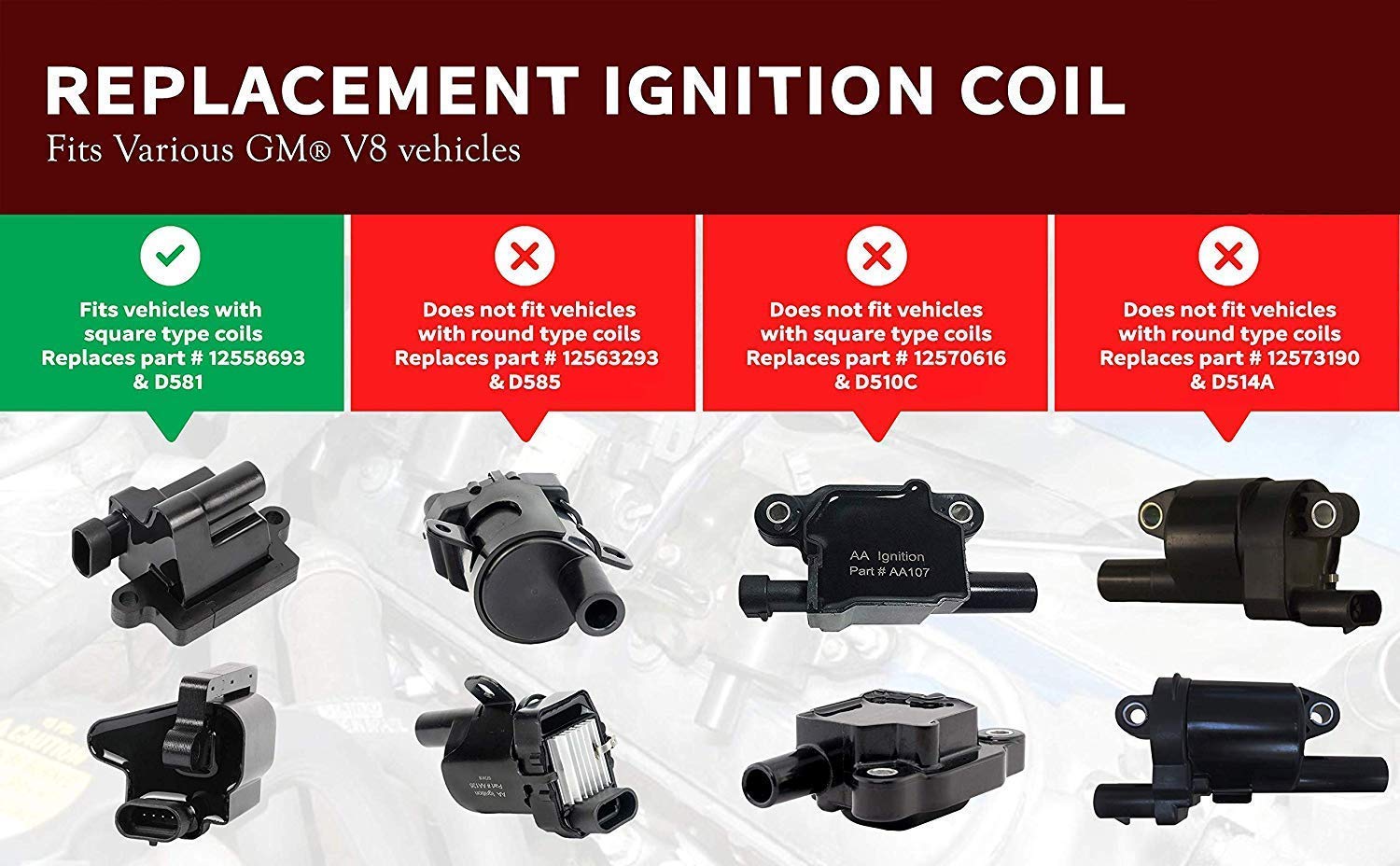 Ignition Coil Pack - Replaces 12558693, UF271, 5C1083, D581 - Compatible with Chevy, GMC & Cadillac Vehicles - Escalade, Avalanche, Silverado, Express 3500, Suburban, Tahoe, Sierra, Savana, Yukon XL  - Like New