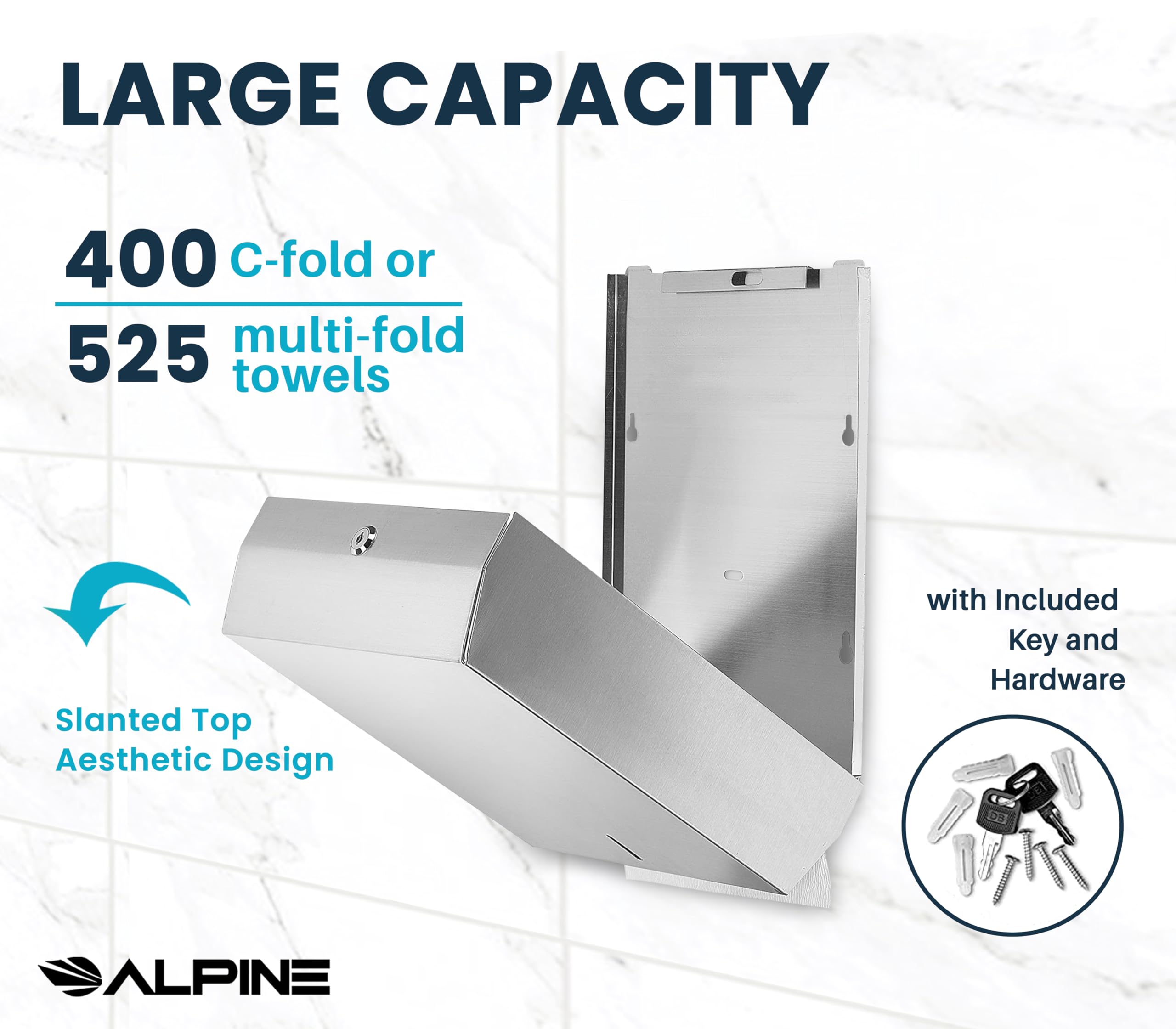 Alpine Paper Towel Dispenser Wall Mount Commercial - Stainless Steel Paper Towel Holder Wall Mount for C-fold, Trifold & Multifold Paper Towels, Industrial Hand Towel Dispenser for Bathroom & Kitchen  - Like New