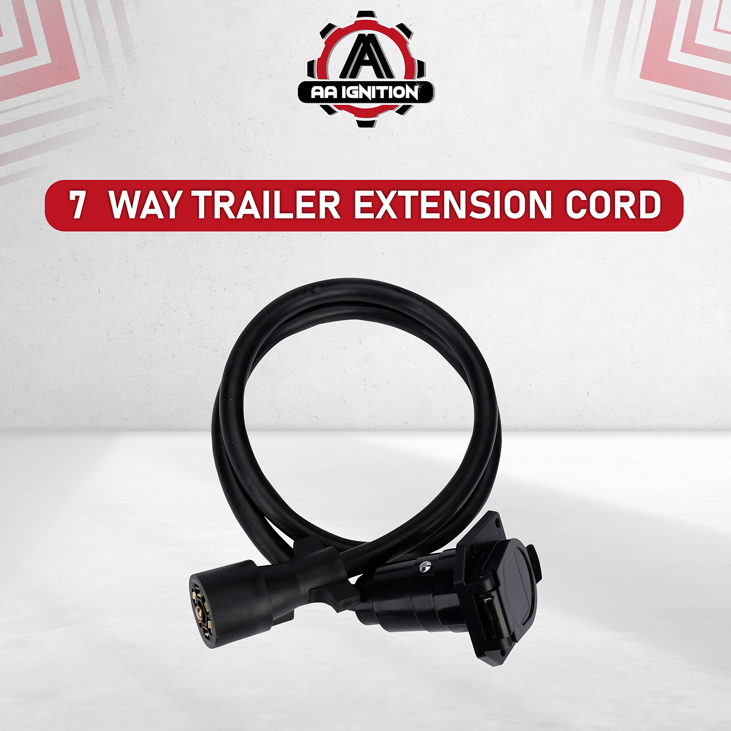 7 Way Trailer Extension Cord - 4 feet - Double Prongs Connector - Weatherproof - 7 Pin Wiring Connector Plug - Gooseneck Hitch Extender or 5th Wheel Trailer, RV, Caravan, Truck, Van - 10-14 AWG  - Like New