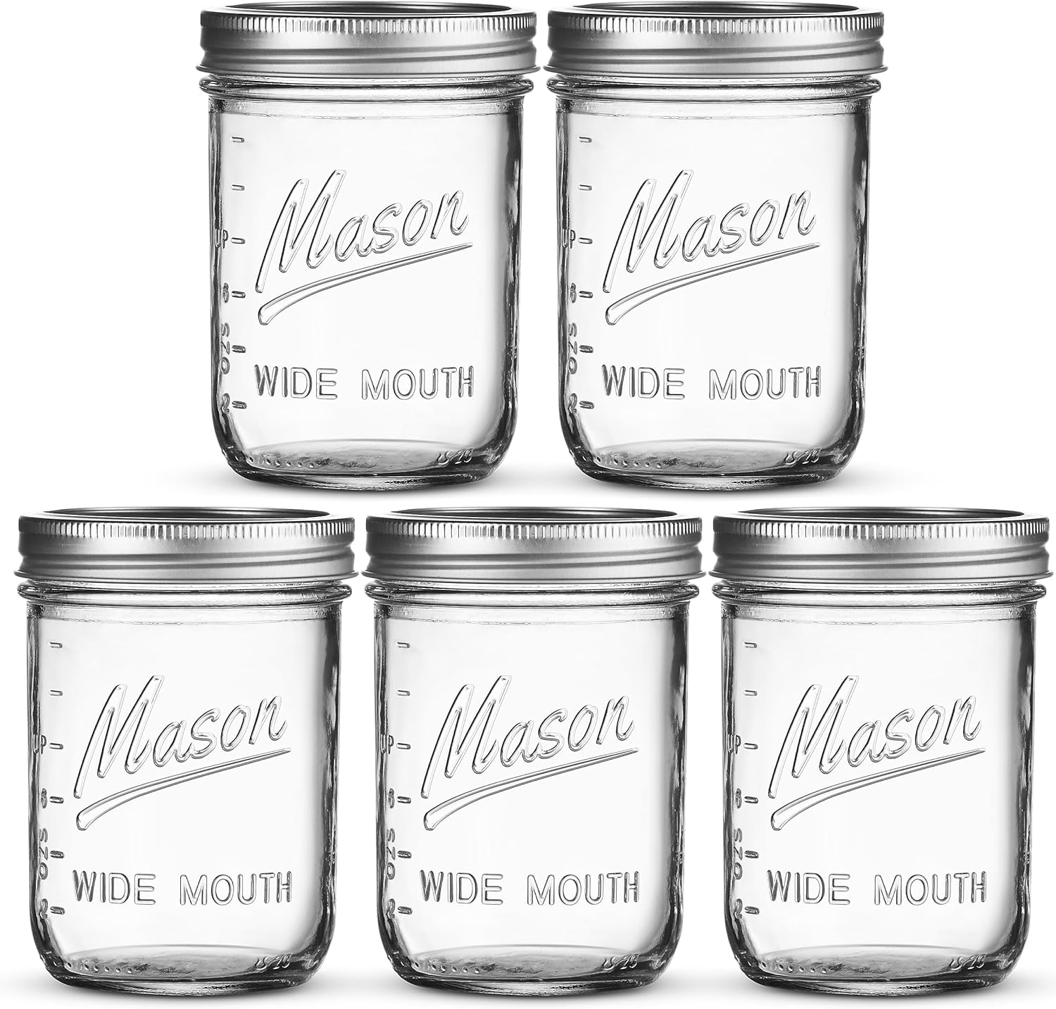 SEWANTA Wide Mouth Mason Jars 16 oz [5 Pack] With mason jar lids and Bands, mason jars 16 oz - For Canning, Fermenting, Pickling - Jar D�cor - Microwave/Freeze/Dishwasher Safe.  - Like New
