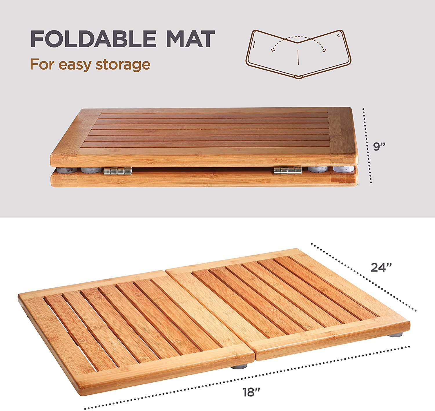 Bamb�si Premium Bamboo Bath Mat - Foldable Wood Shower Mat for Easy Storage, Non-Slip Bathroom Mat, Versatile for Indoor and Outdoor Use, Ideal Floor Mat for Spa, Sauna, Pool, 24" x 18"  - Like New