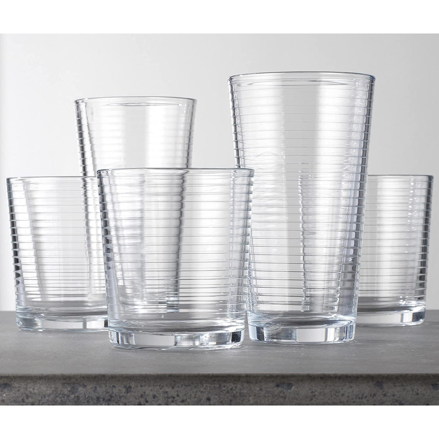 Glaver's Drinking Glasses, Ribbed Designs, Ideal for Water, Juice, Cocktails, and Iced Tea. Dishwasher safe  - Like New