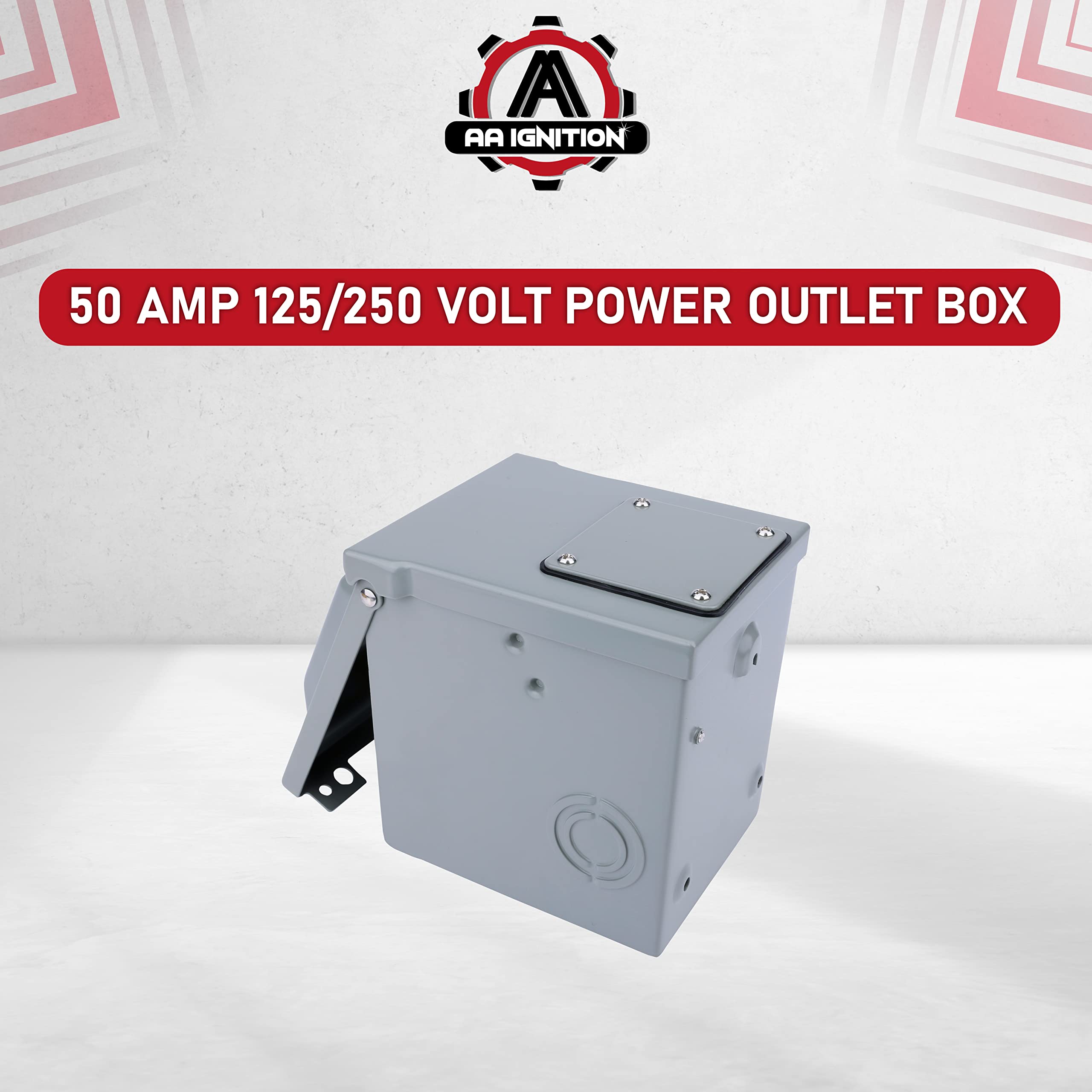 50 Amp 125/250 Volt Power Outlet Box, Enclosed Lockable - for RV, Campers, Motorhome, Travel Trailer, Electric Cars, Generator - 3R Weatherproof Outdoor - NEMA 14-50R Receptacle Panel  - Very Good