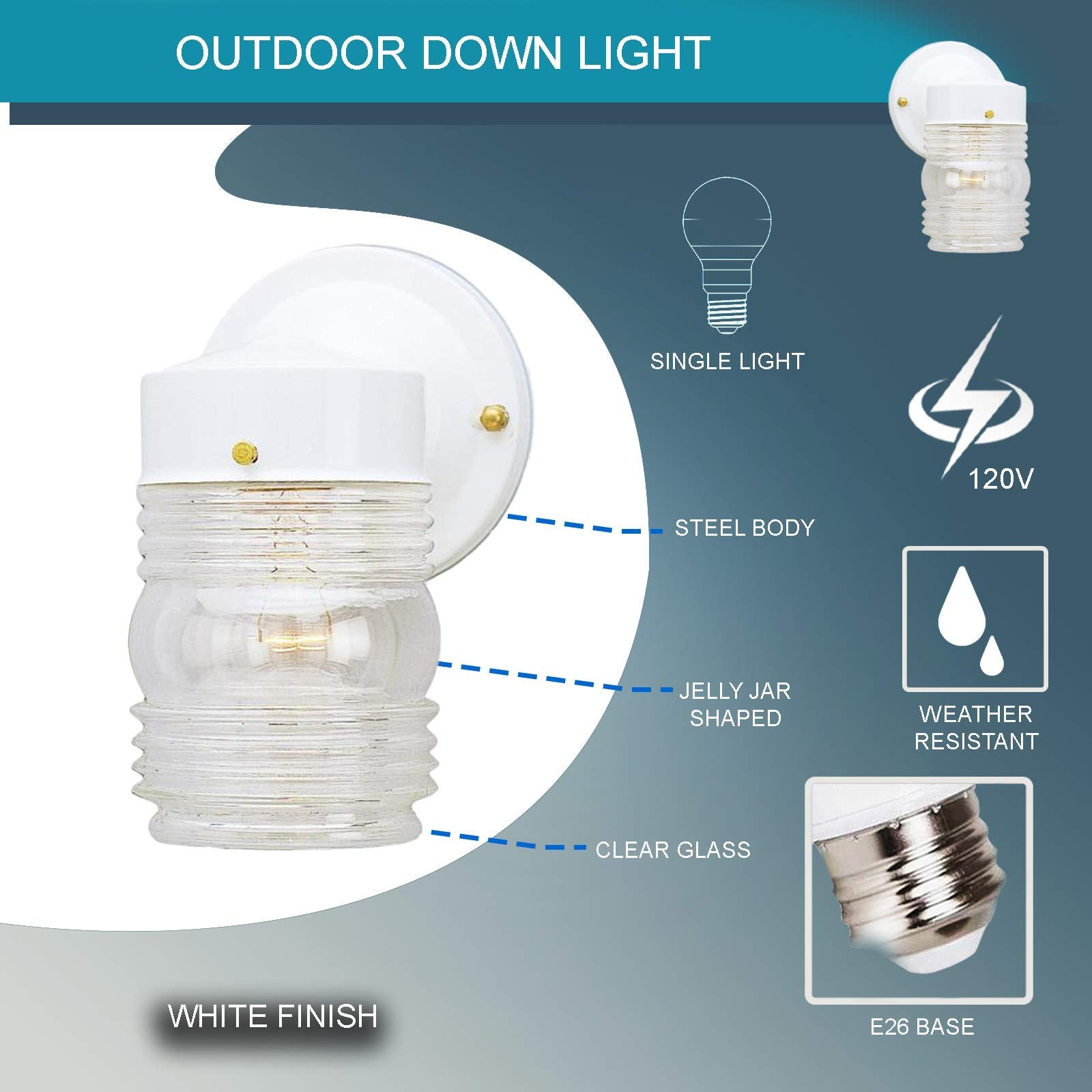 Ciata 1 Light Wall Lantern Sconce Fixture Jelly Jar Outdoor Down Light with Clear Glass  - Like New