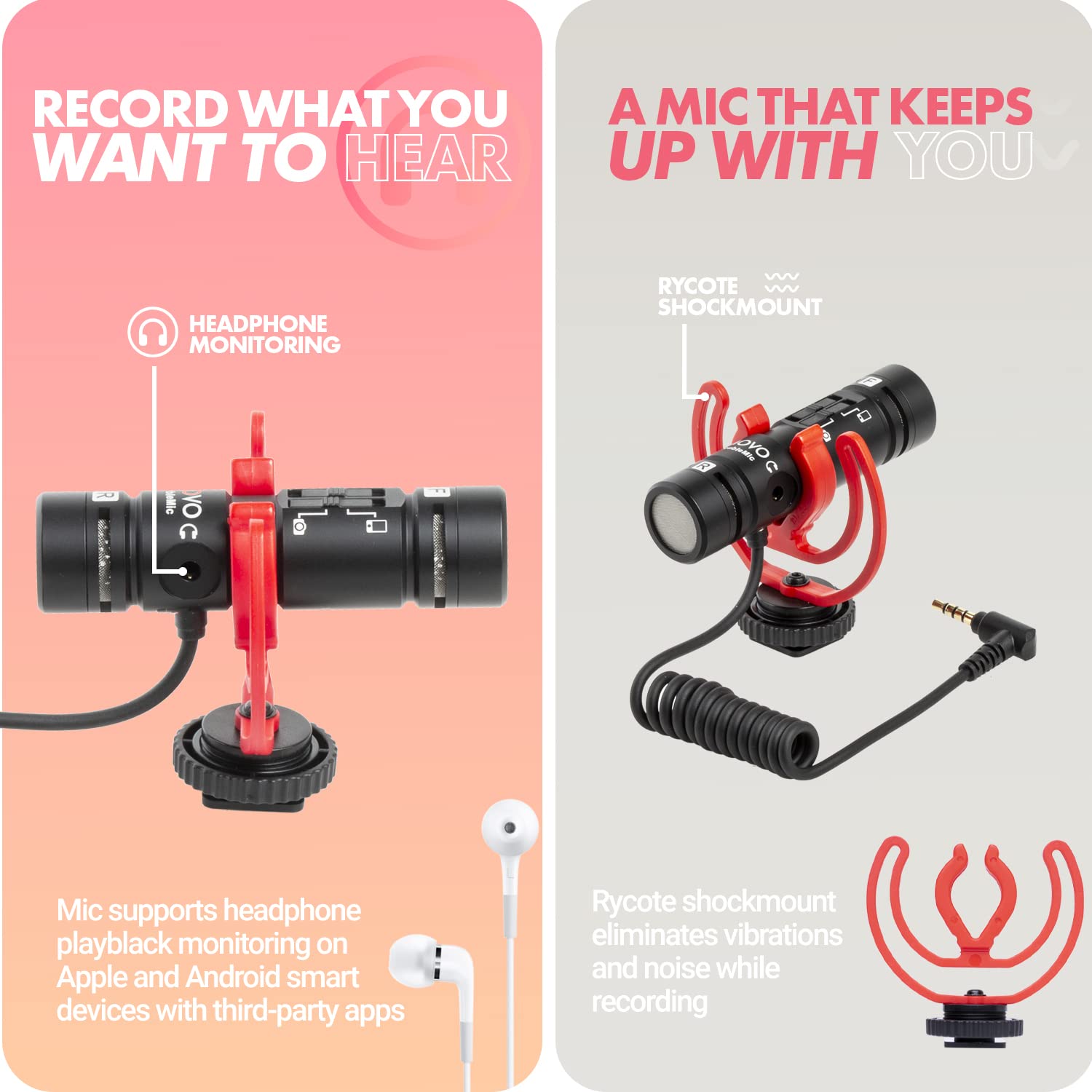 Movo DoubleMic V2 Two-Sided Shotgun Mic for Camera Vlogging - Dual Capsule External Microphone for iPhone, Android, Smartphones and DSLR Camcorders - Improved Wind Protection - Latest Version  - Acceptable