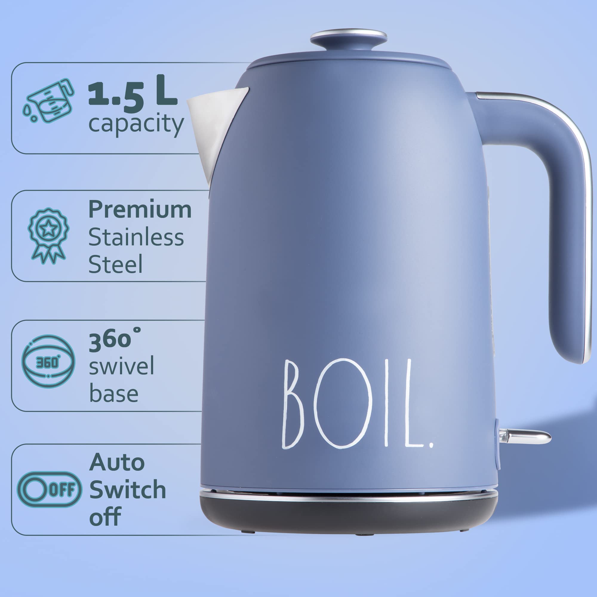 Rae Dunn Electric Water Kettle - Stainless Steel Coffee Maker, 1.7 Liter Tea Kettle, Electric Hot Water Kettle with Automatic Shut Off Boil-Dry Protection, 1500 Watt Boiling Power (Navy)  - Very Good