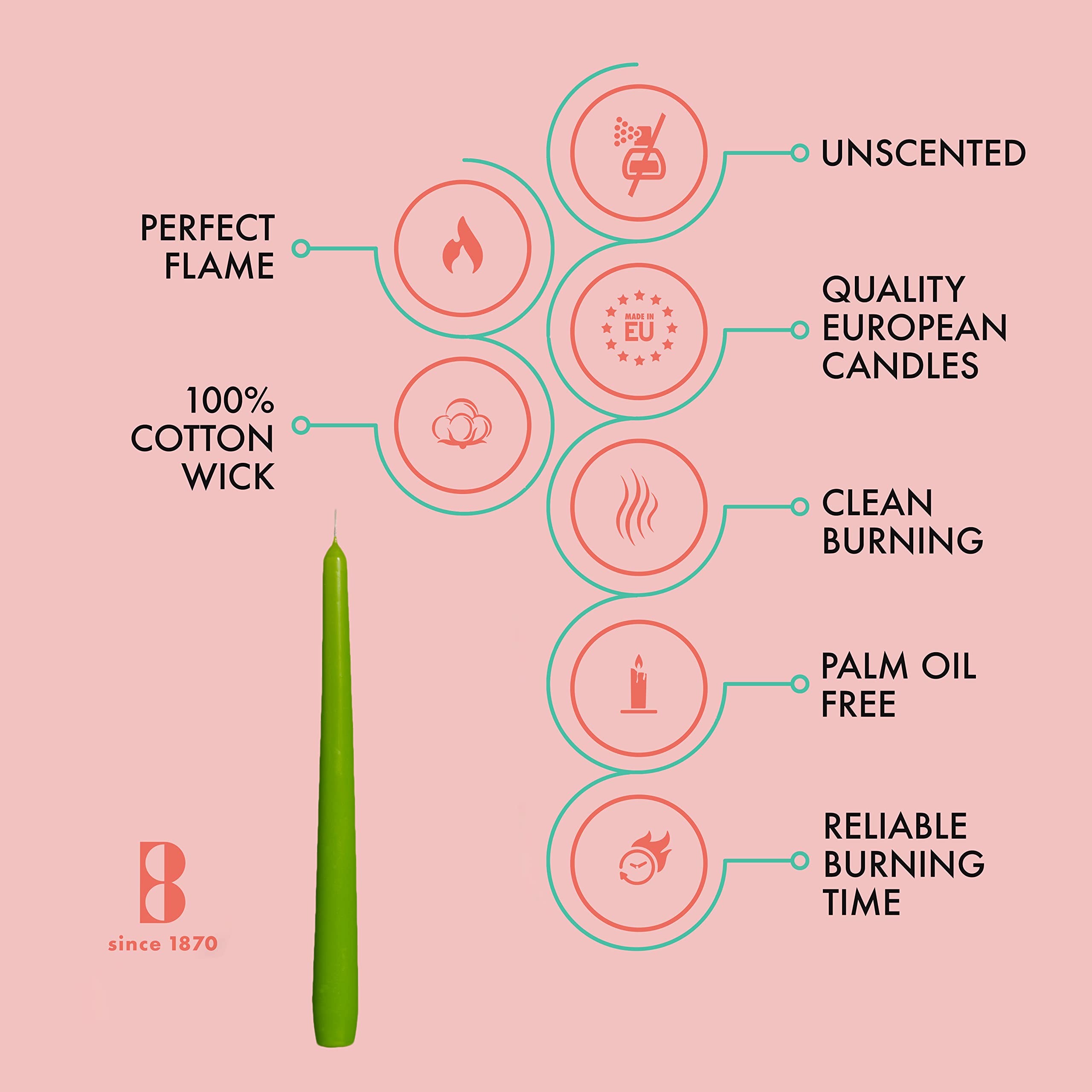 BOLSIUS Lime Green Taper Candles - 12 Pack Individually Wrapped Unscented 10 Inch Dinner Candle Set - 8 Burn Hours - Premium European Quality - Smokeless & Dripless Wedding, Decor & Party Candlesticks  - Like New