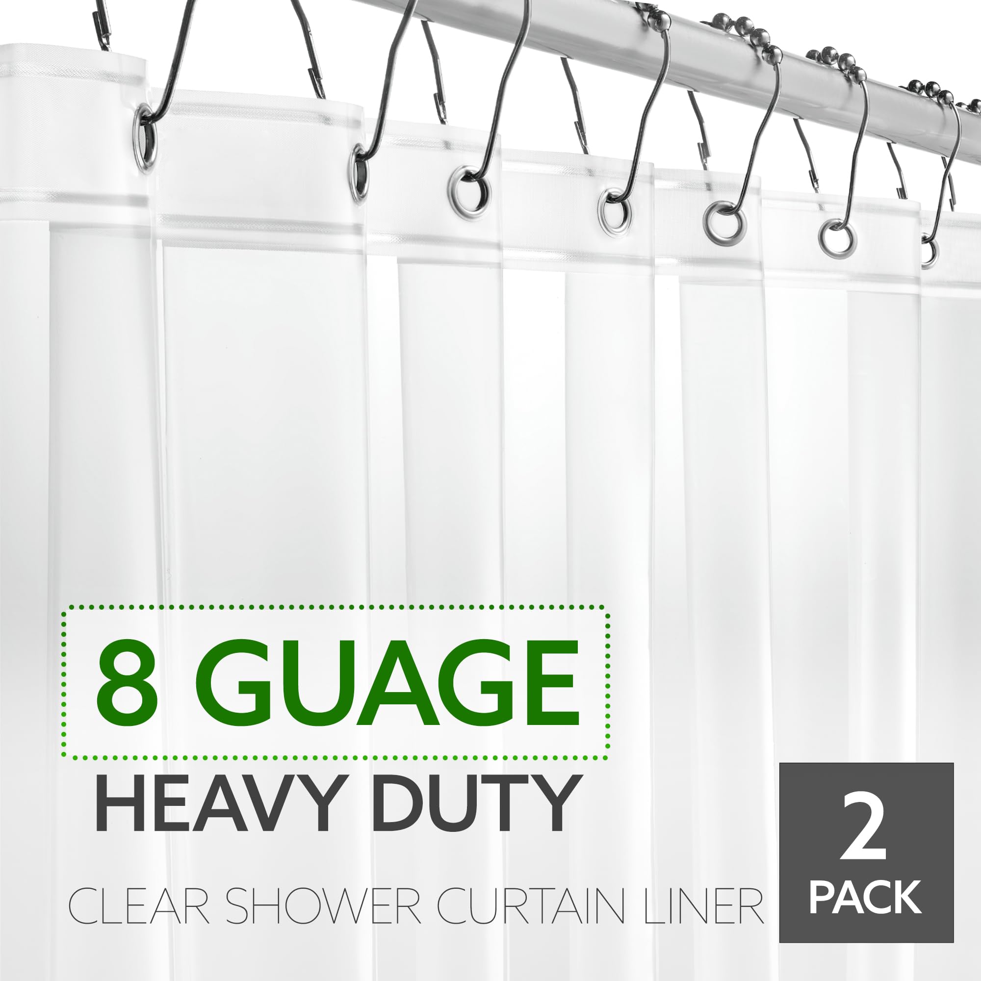 2 Pack 8G Clear Shower Curtain Liner, 72 x 72 PEVA Bathroom Shower Liners with Rustproof Metal Grommet and 3 Magnetic Weights, Heavy Duty, Compatible with Most Standard Showers  - Like New