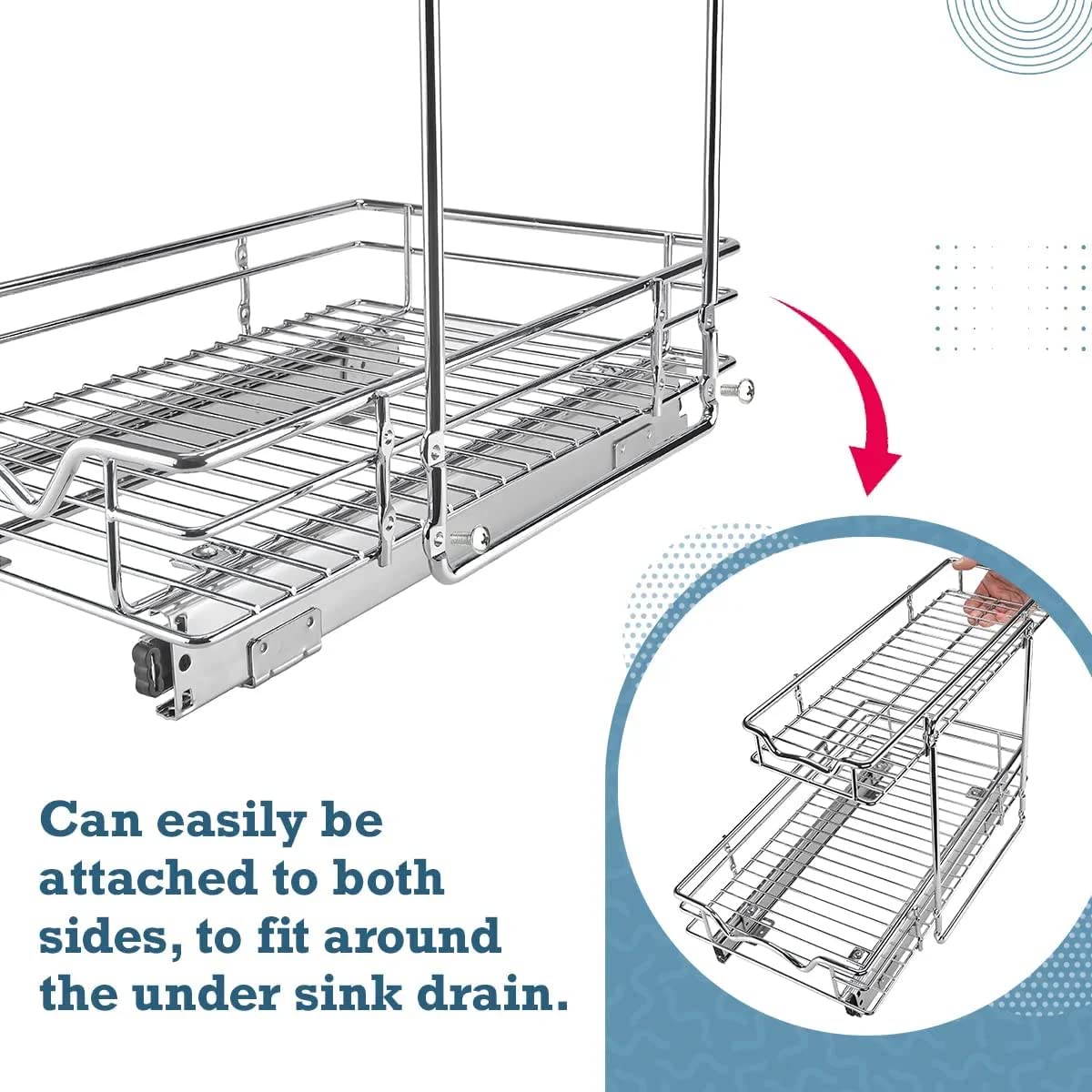 Under the Sink Pull Out Cabinet Organizer Sliding Shelf- Heavy Duty Metal, with 5 Year Limited Warranty- 2 Tier Slide Out Shelf, Multi-Use, for Cleaning Products, Kitchen and Pantry Supplies- Anti Rust Chrome  - Like New