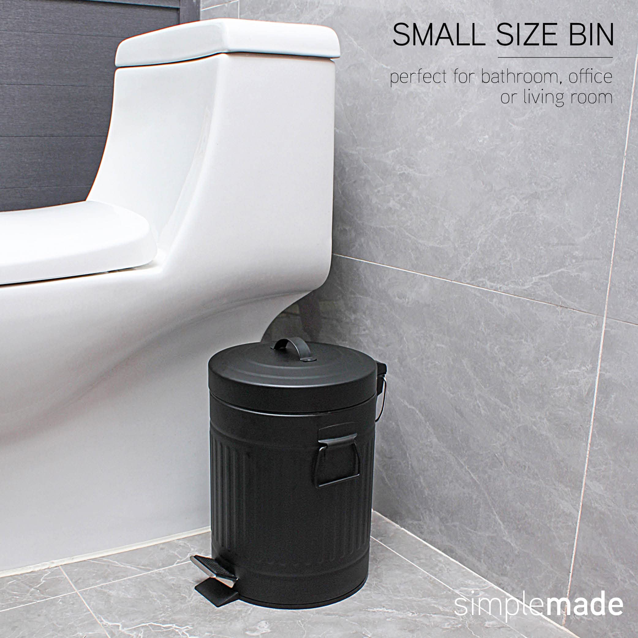 simplemade Round Step Trash Can - 5 Liter / 1.3 Gallon - Black Stainless Steel Bathroom Trash Can | Small Trash Can with Lid | Office Trash Can | Small Garbage Can with Lid | Metal Wastebasket  - Very Good