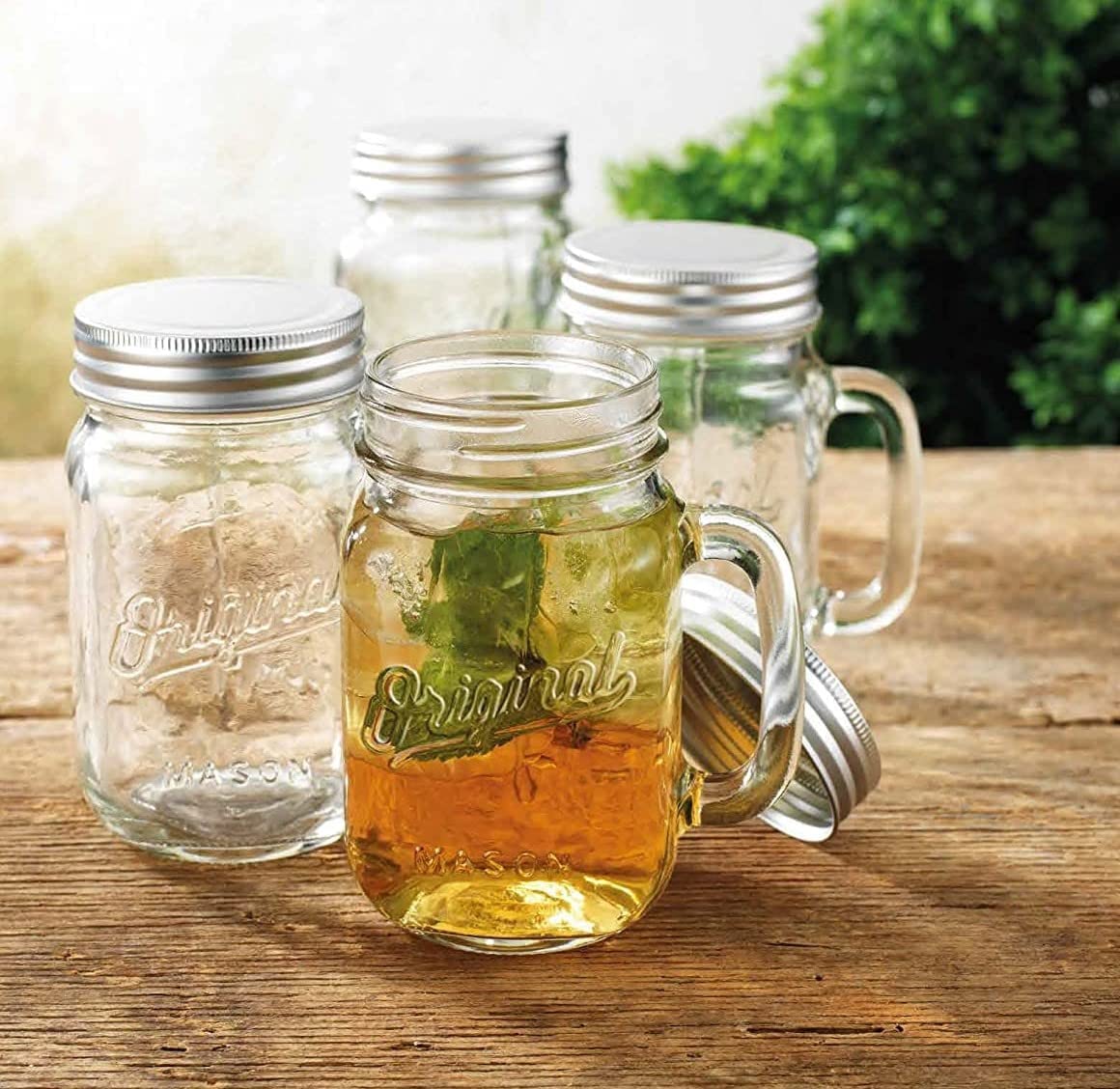 Glaver's Mason Jar 16 Oz. Glass Mugs with Handle and Lid Set Of 6 Old Fashioned Drinking Glass Bottles Original Mason Jar Pint Sized Cup Set.  - Acceptable