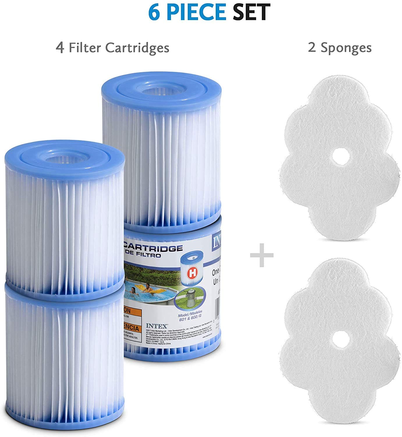 Pool Filter Cartridges [Set of 4] Intex Cartridge Filter Type H For Intex Pool Filter Pumps - Bundled with (2) SEWANTA Oil Absorbing Sponges.  - Like New