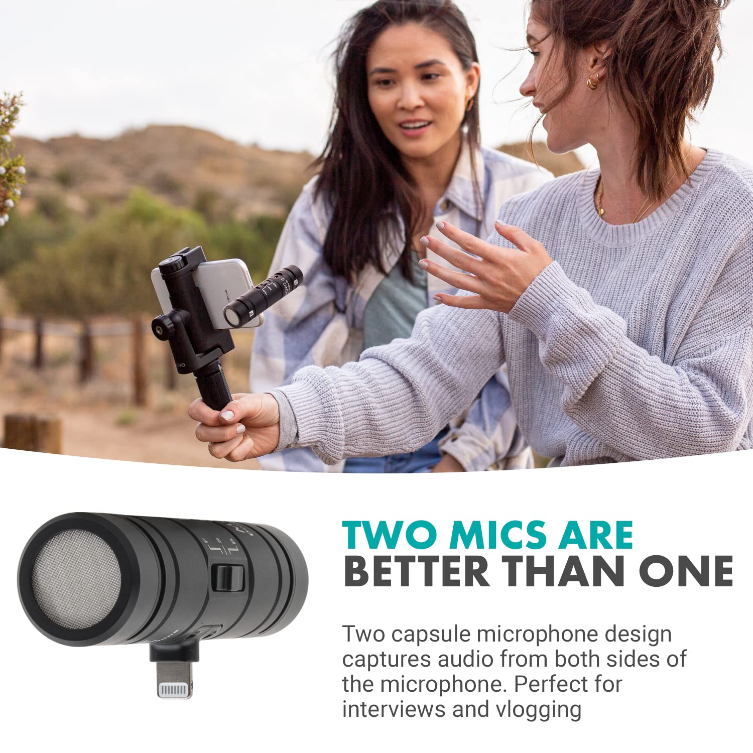 Movo DoubleMic-DI Dual Capsule Microphone for iPhone- Two-Sided Cardioid Condenser iPhone Microphone for Video Recording- Professional Microphone for iPhone, iPad, iOS- Apple Lightning MFi Certified  - Good
