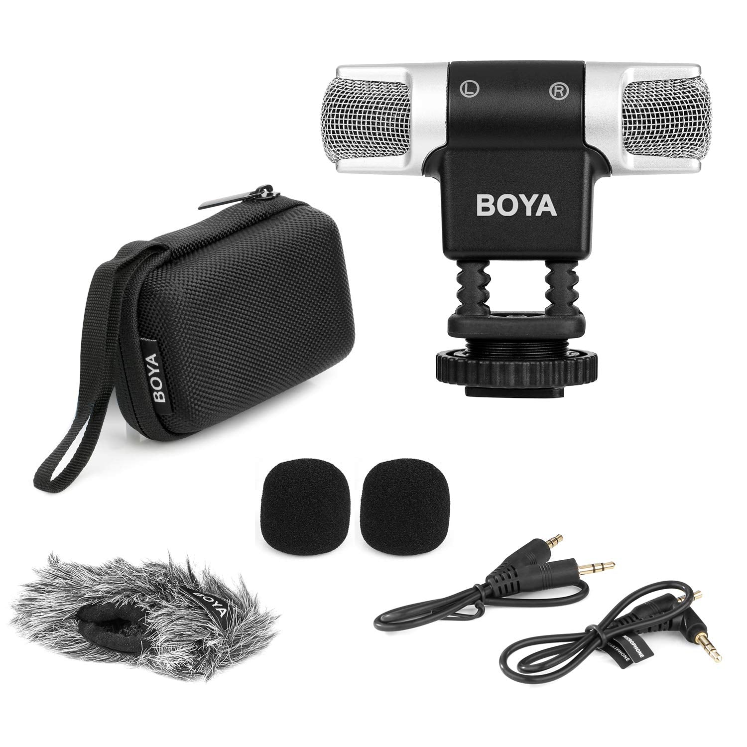 BOYA MM3 Compact Condenser Stereo Video Microphone Including Shock Mount, Foam & Deadcat Windscreens, Case Compatible with iPhone/Andoid Smartphones, Canon Nikon DSLR Cameras and Camcorders  - Like New