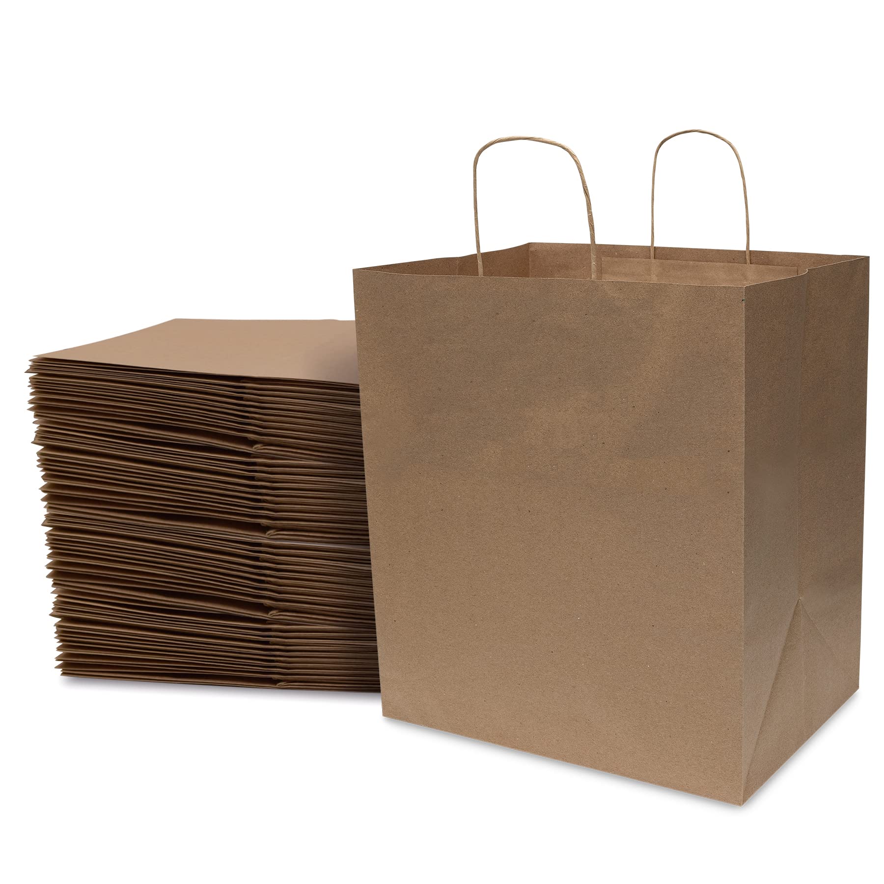 Prime Line Packaging 14x10x16.5 100 Pack Large Brown Paper Bags with Handles, Heavy Duty Paper Bags for Small Business, Boutique Shopping Grocery Bulk  - Like New