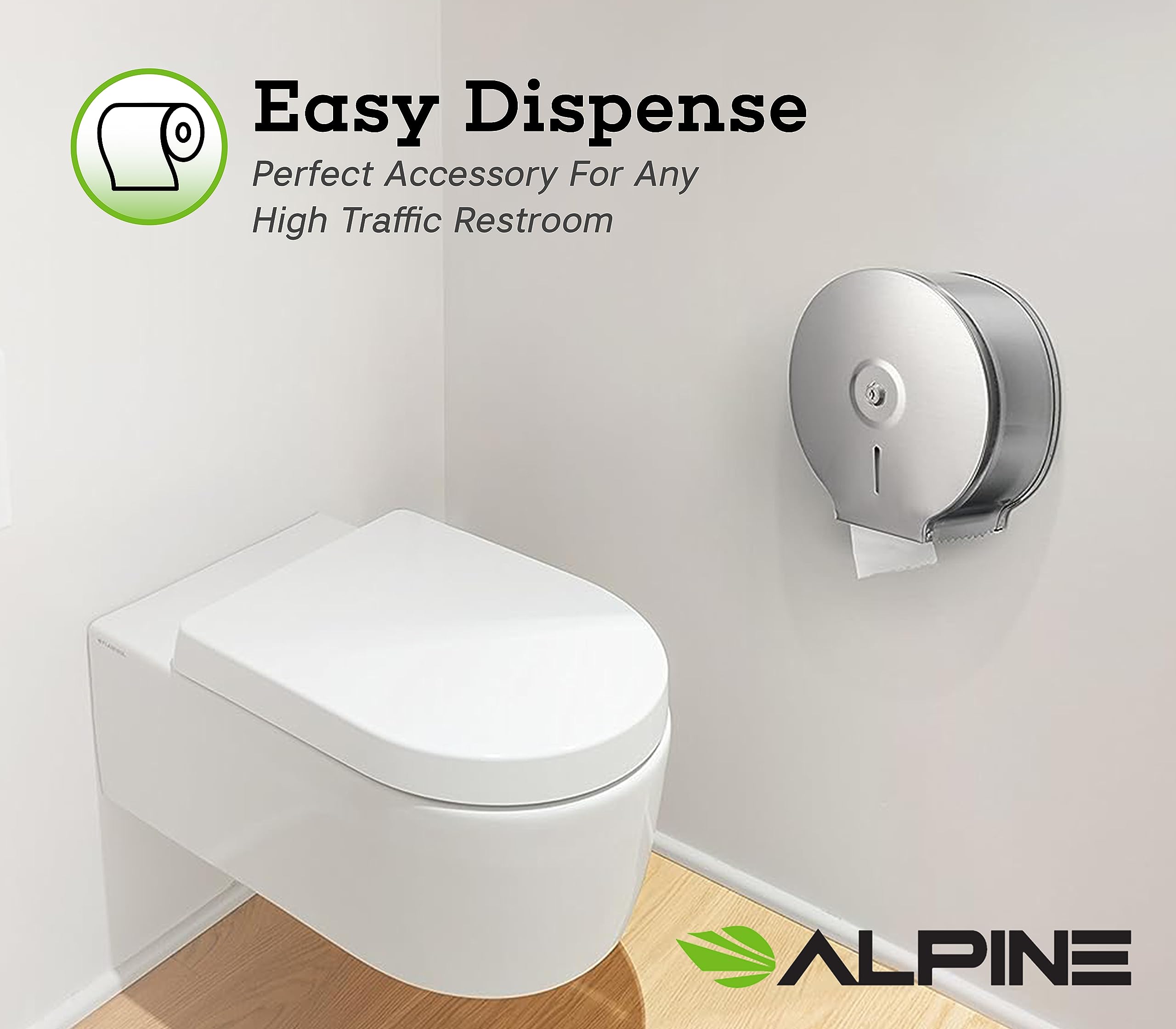 Alpine Industries Jumbo Toilet Tissue Dispenser - Brushed Stainless Steel - 9 Inch Roll with 2.5 Core  - Like New