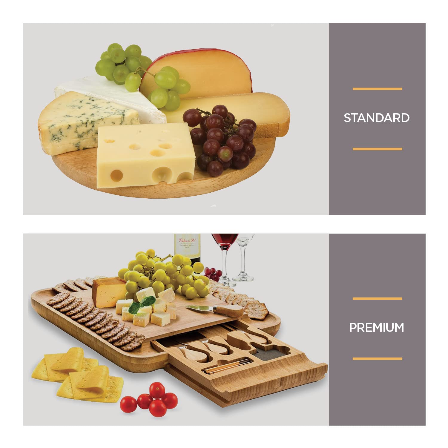 Appetizer Plate & Dessert Plate Large Charcuterie Board Gift Set - Bamboo Cheese Board and Knife Set - Wooden Cheese Board Platter with 4 Cheese Knives - Housewarming, Wedding Gift �  - Like New