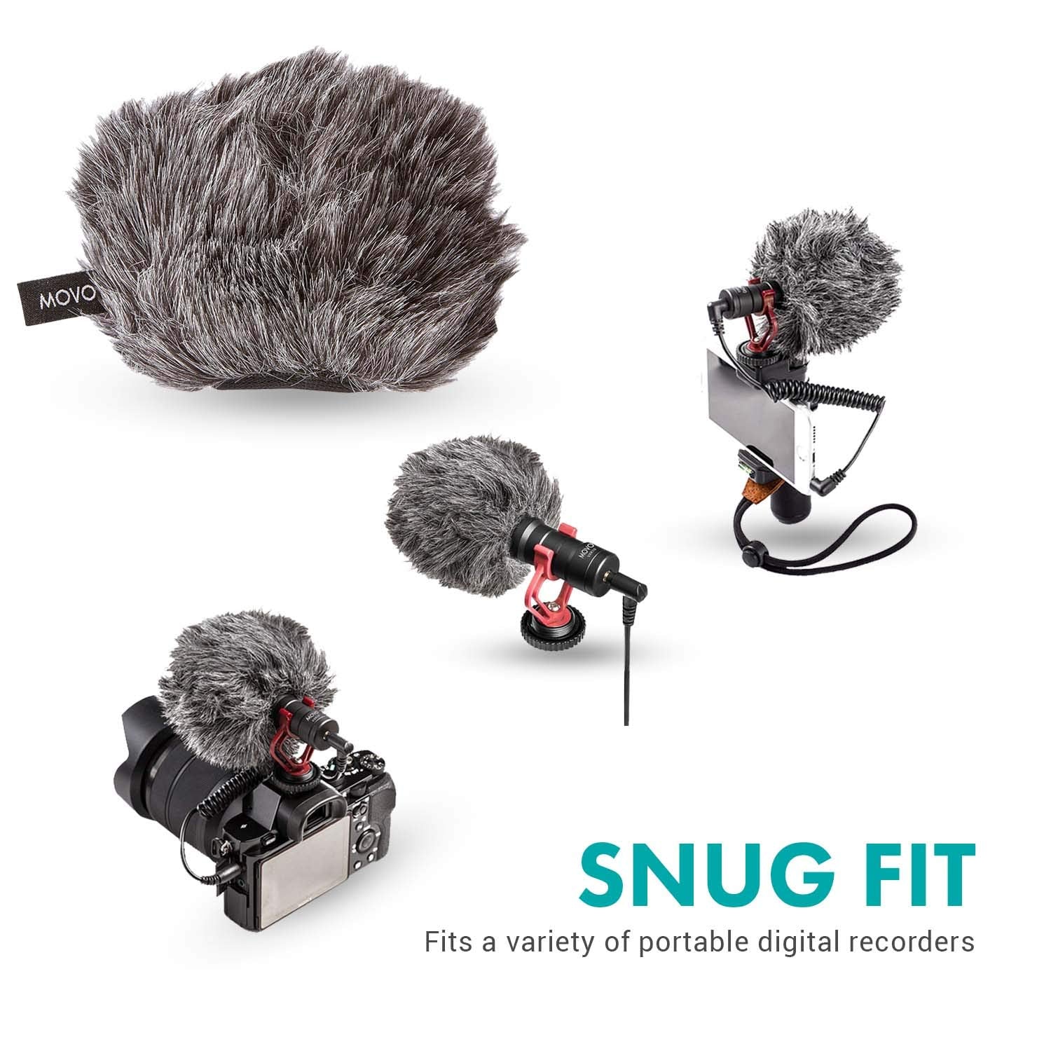 Movo WS-G9 Furry Outdoor Microphone Windscreen Muff for Portable Digital Recorders up to 3" X 1.5" (W x D) - Fits the Zoom H4n, H4n PRO, H5, H6, Tascam DR-40, DR-05, DR-07 and More (Dark Gray)  - Very Good