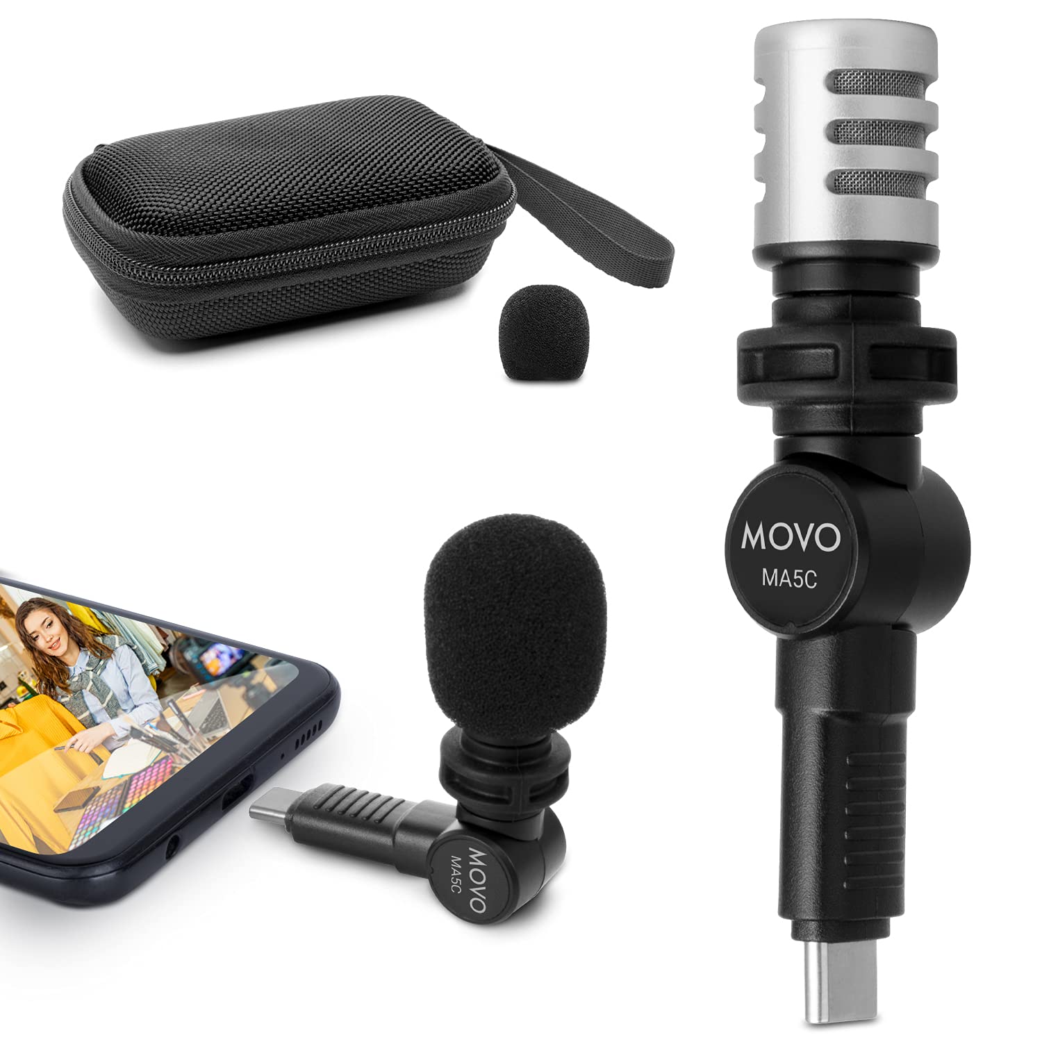 Movo MA5C External USB C Microphone for Type-C Devices - Condenser Shotgun Mic for Video Recording, Voiceover, Interview, Travel, Vlogging, Youtube  - Acceptable