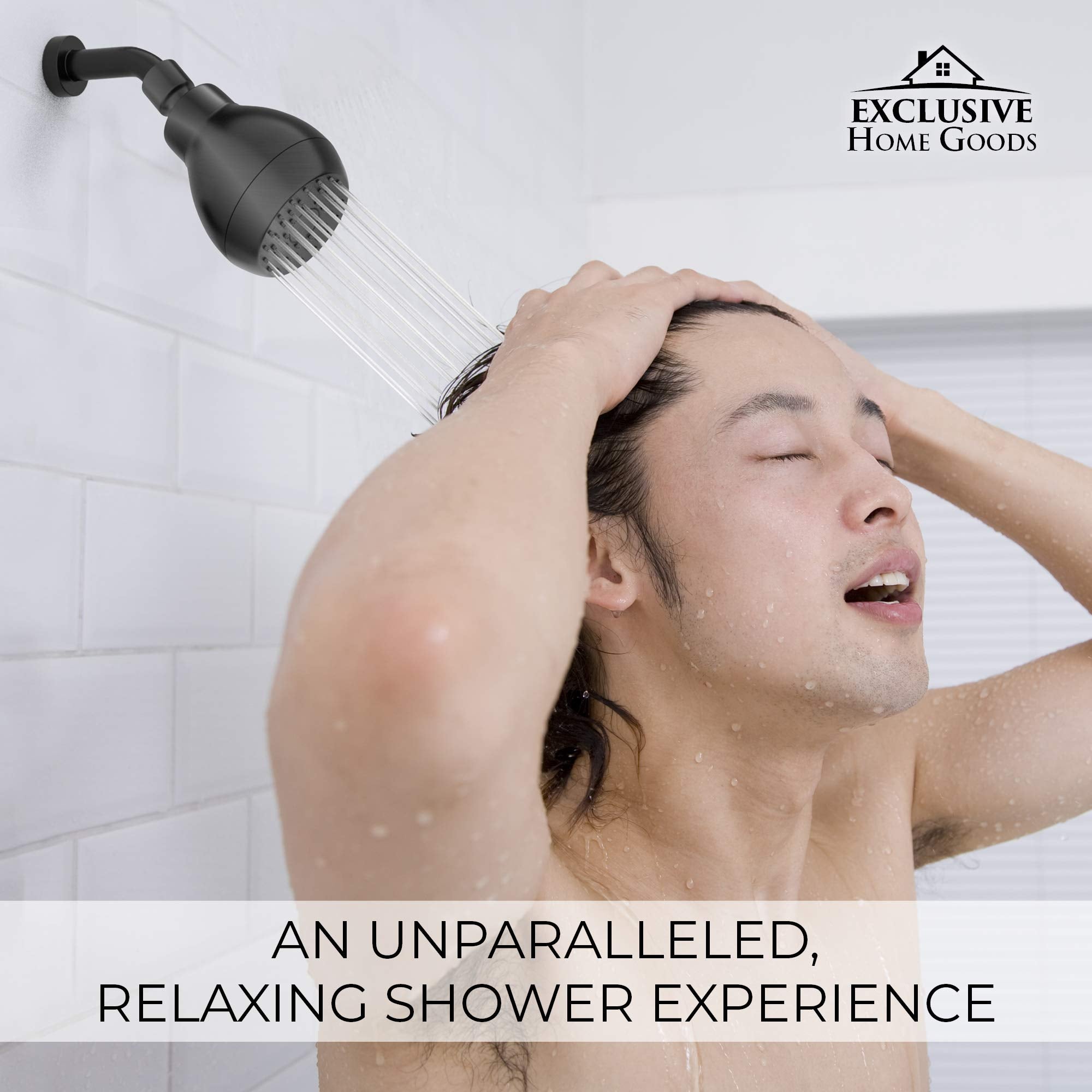 High Pressure Shower Head Matte Black - Powerful Deluxe Bathroom Showerhead with Strong Spray Stream and Small Silicone Nozzles - Universal Fit Works with High and Low Water Flow Showers-2.5 GPM  - Acceptable