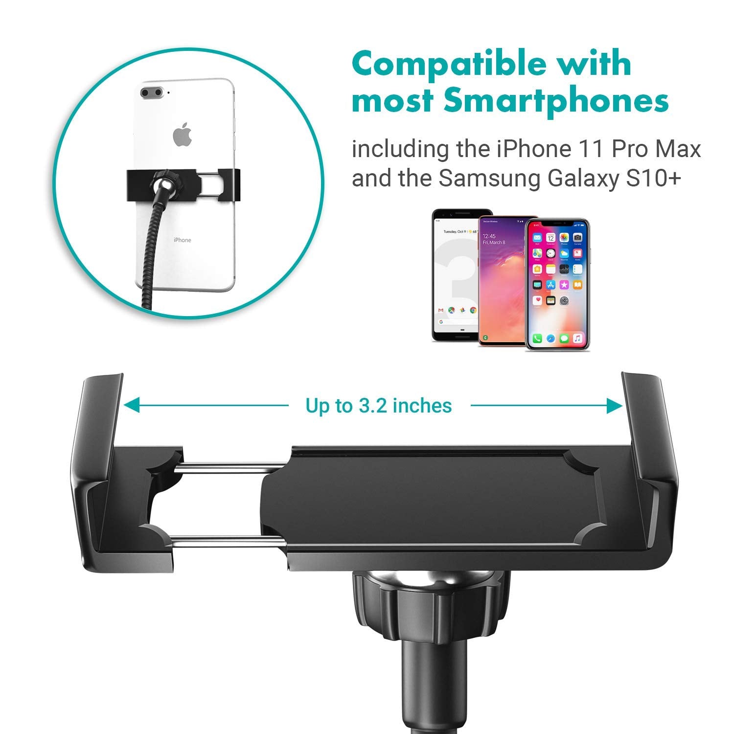 Movo VGC-3 Selfie Ring Light Stand with Cell Phone Holder and Third Flexible Arm with a 1/4" Mount for Microphones - for TIK Tok, YouTube, Live Stream, Tutorial, Vlog - Compatible with iPhone/Android  - Like New