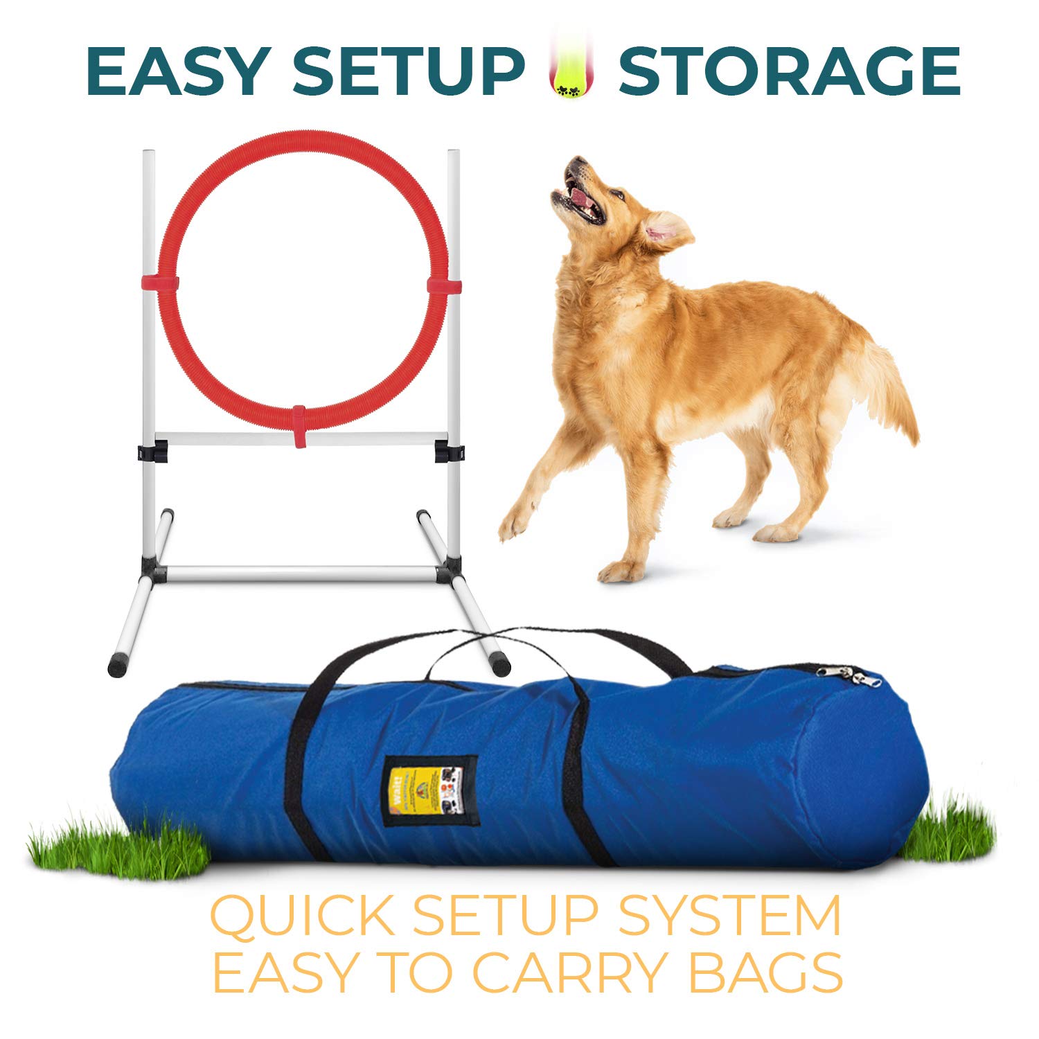 CHEERING PET, Premium Dog Agility Equipment Set, 5 Pieces of Dog Training Fun, Tunnel, Dog Jump, Hoop, Weave Poles and Easy Carry Case Indoor or Outdoor Dog Agility Training  - Like New