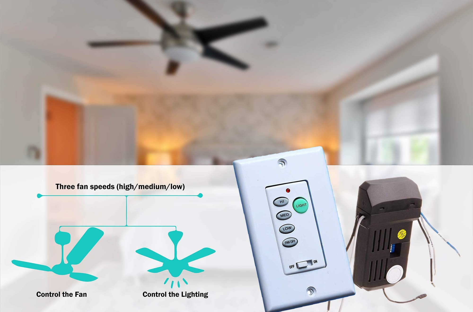 Dysmio Ceiling Fan and Light Wall Control Ceiling Fan Remote Control Kits with Adjustable Speed and Light dimmer  - Like New