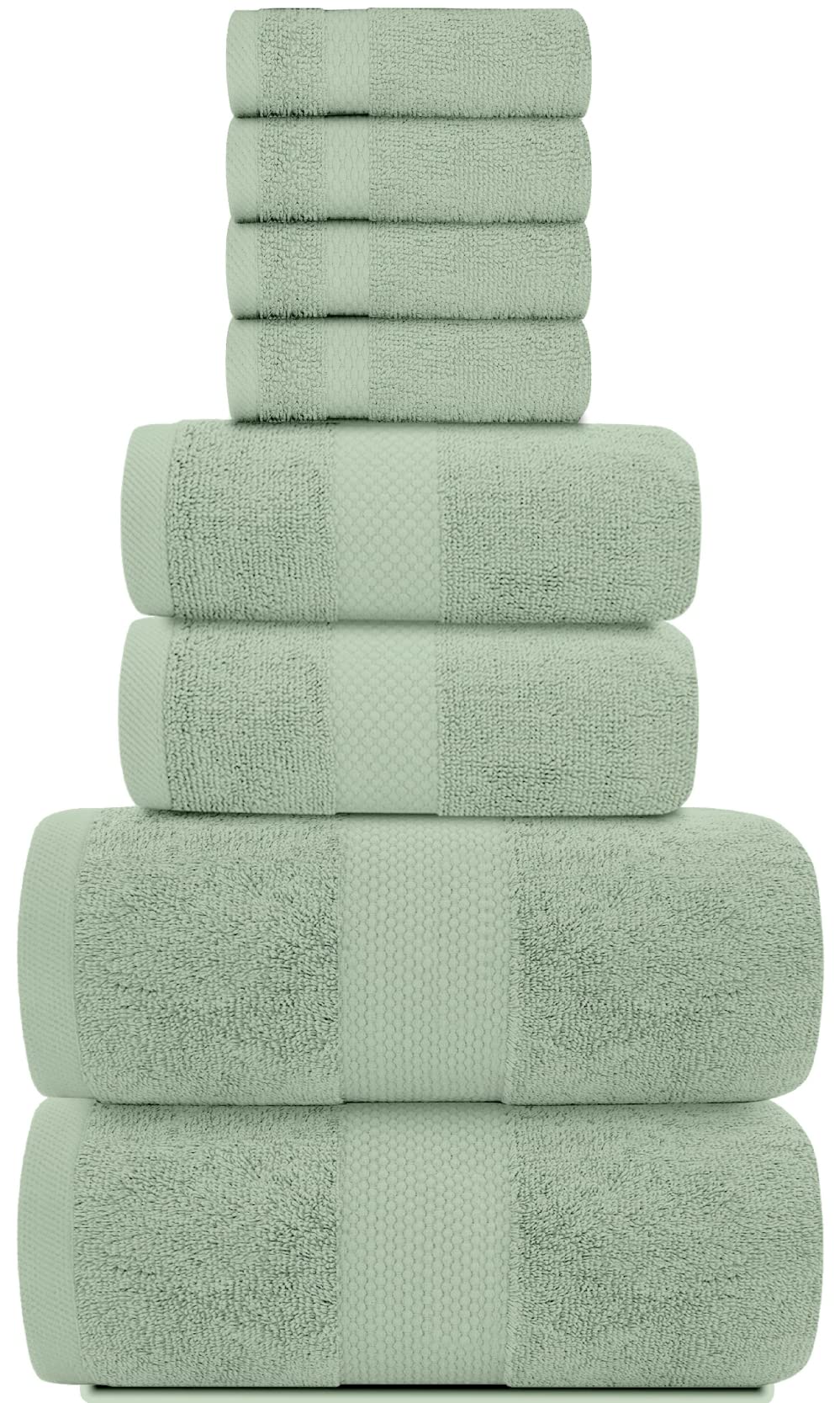 White Classic Luxury Green Bath Towel Set - Combed Cotton Hotel Quality Absorbent 8 Piece Towels | 2 Bath Towels | 2 Hand Towels | 4 Washcloths [Worth $72.95] 8 Pack | Green  - Like New